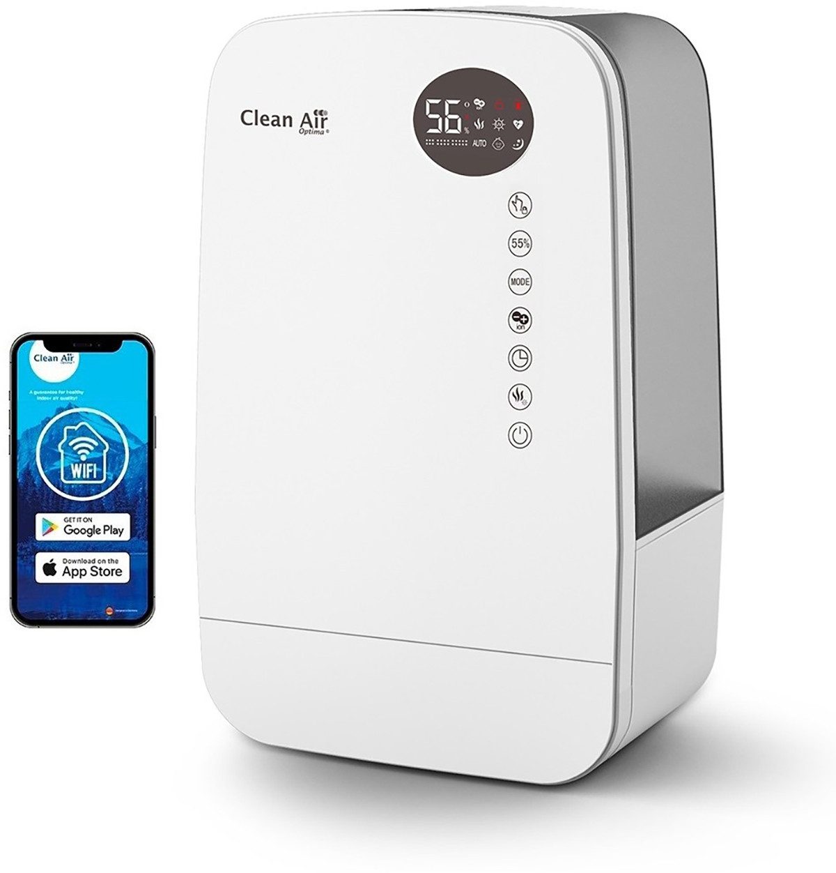 Clean Air Optima Luftbefeuchter mit Ionisator CA-607W Smart, 5,5 l Wassertank, Heizelement für warme Luftbefeuchtung