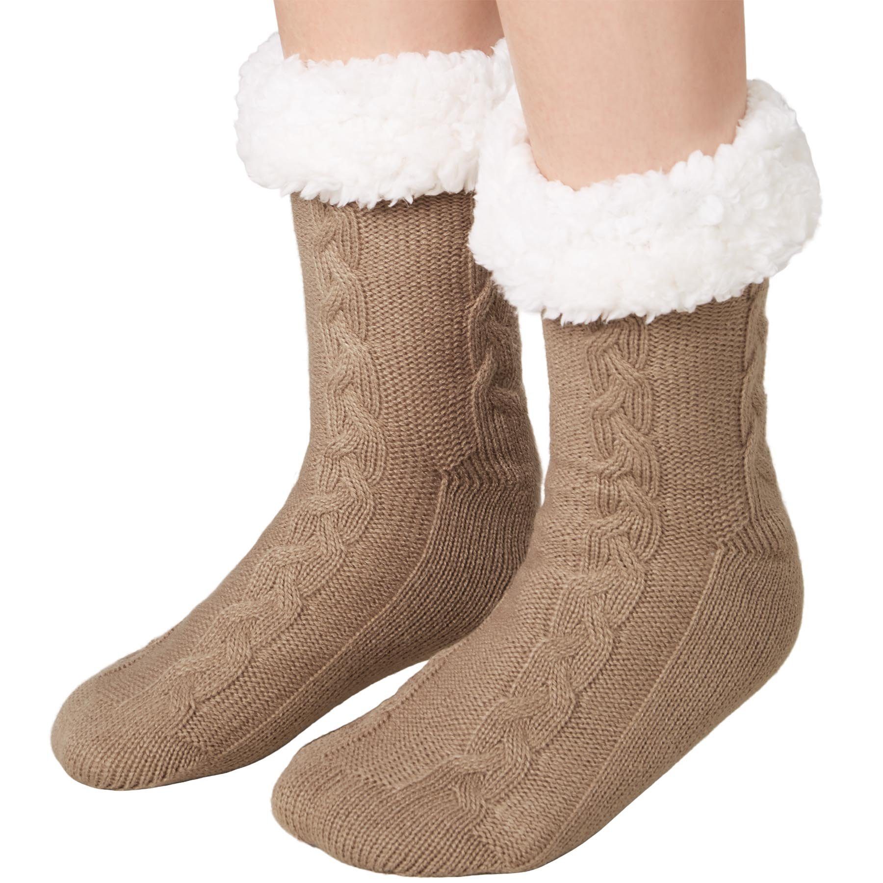 dressforfun Kuschelsocken Flauschsocken, Dickes Innenfutter und breiter Rand aus Plüsch (Haussocken, Konfektionsgröße 0 in braun) Atmungsaktiv und klimaregulierend, Glatt gestrickte Ferse und Sohle
