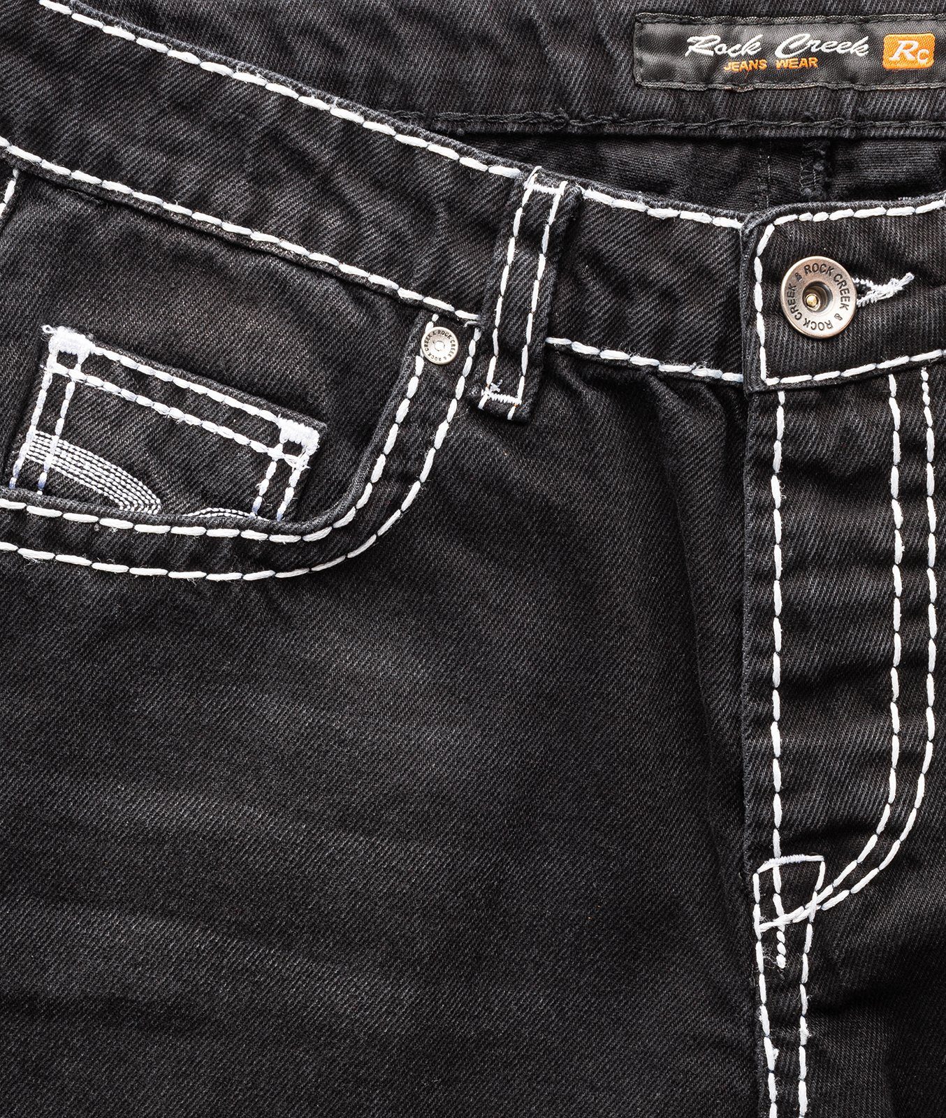 Rock Creek Jeansshorts Herren Shorts Denim Schwarz dicke Naht RC-2076
