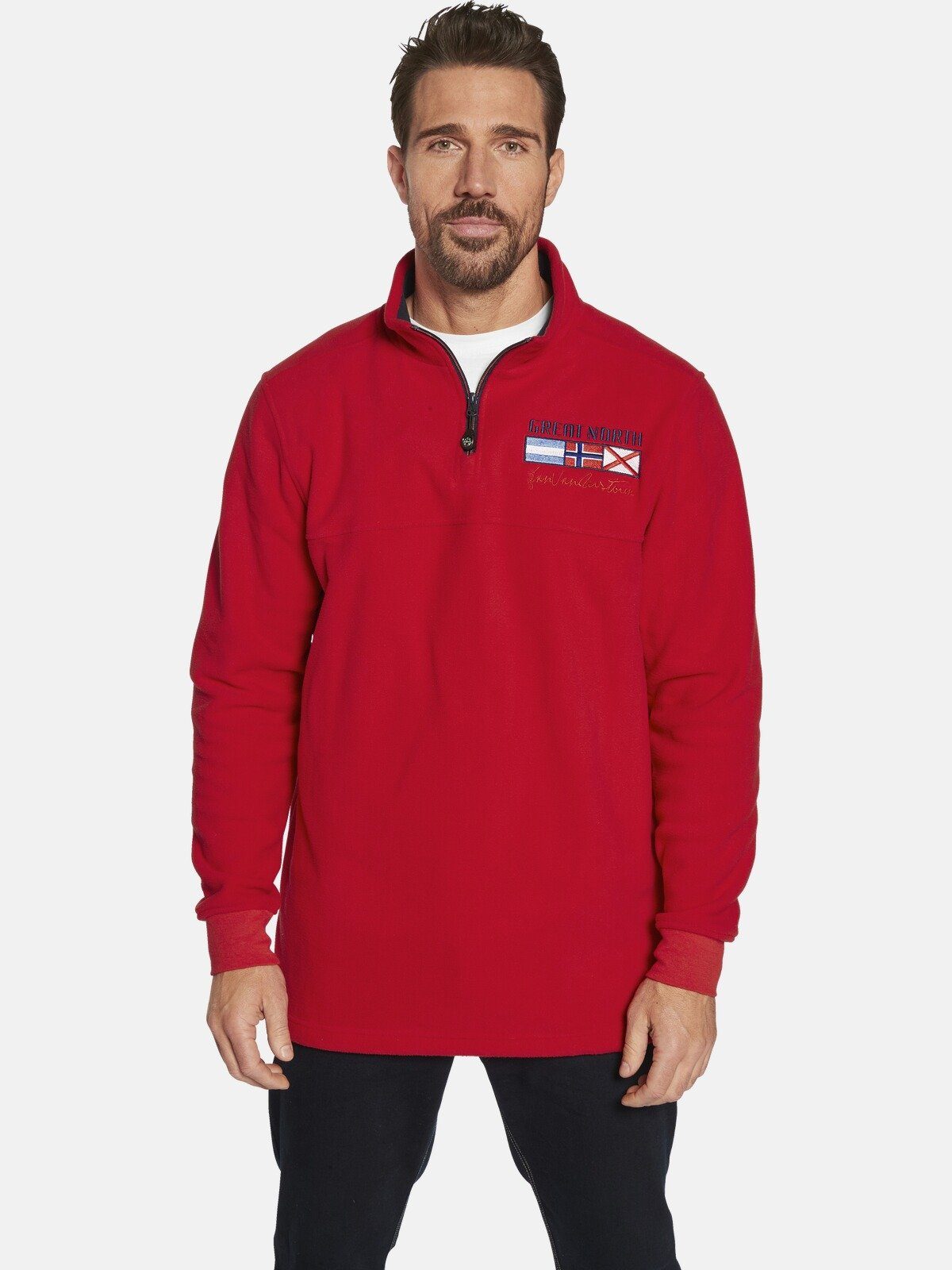 Jan Vanderstorm Fleecepullover SIETSE mit Flaggen-Motiv günstig online kaufen