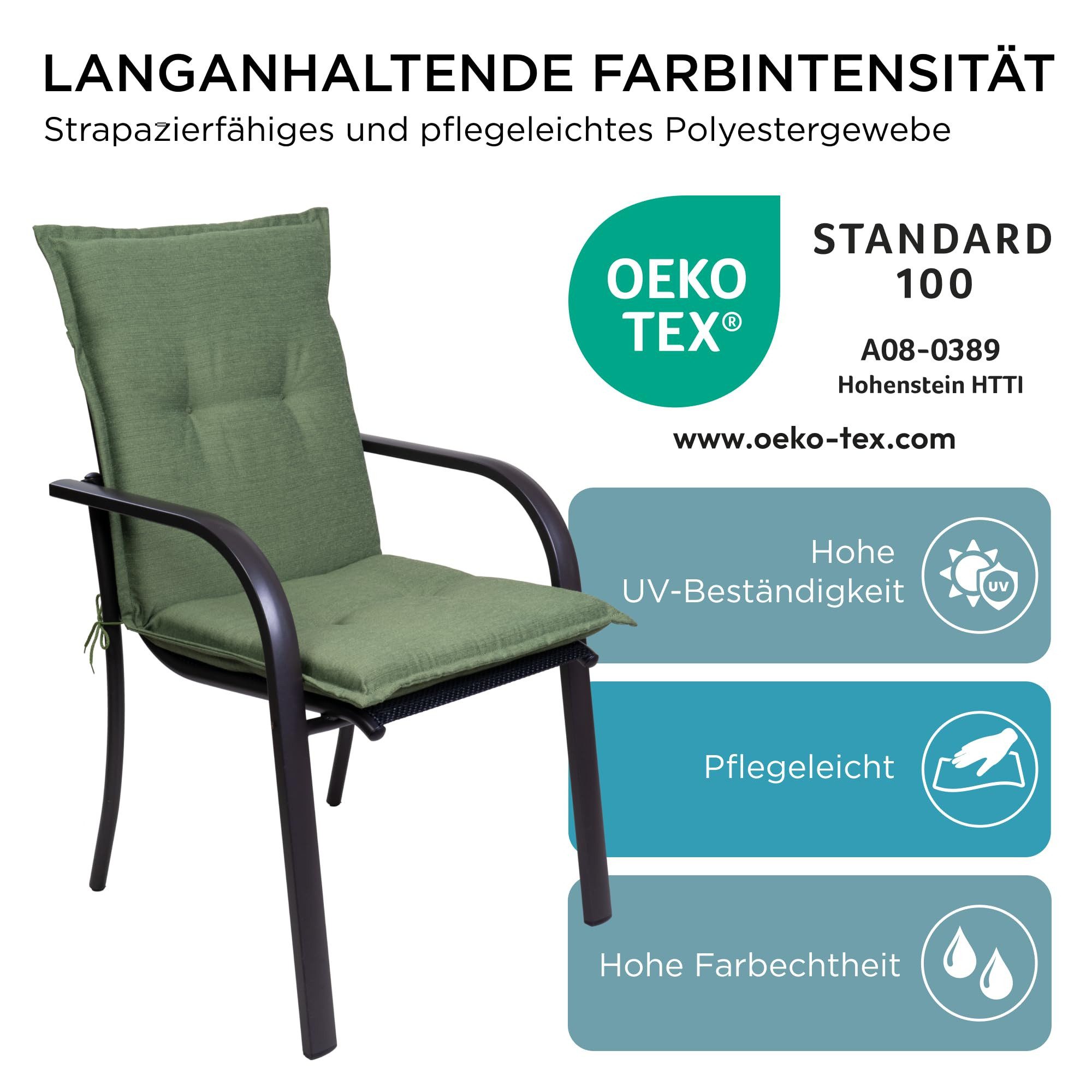 Gardisun Auflagekissen Gartenstuhlauflagen Polyester 6cm Dick Niedrig, (Extra dicke Sitzauflage, 1-8er Set, versch. Muster)