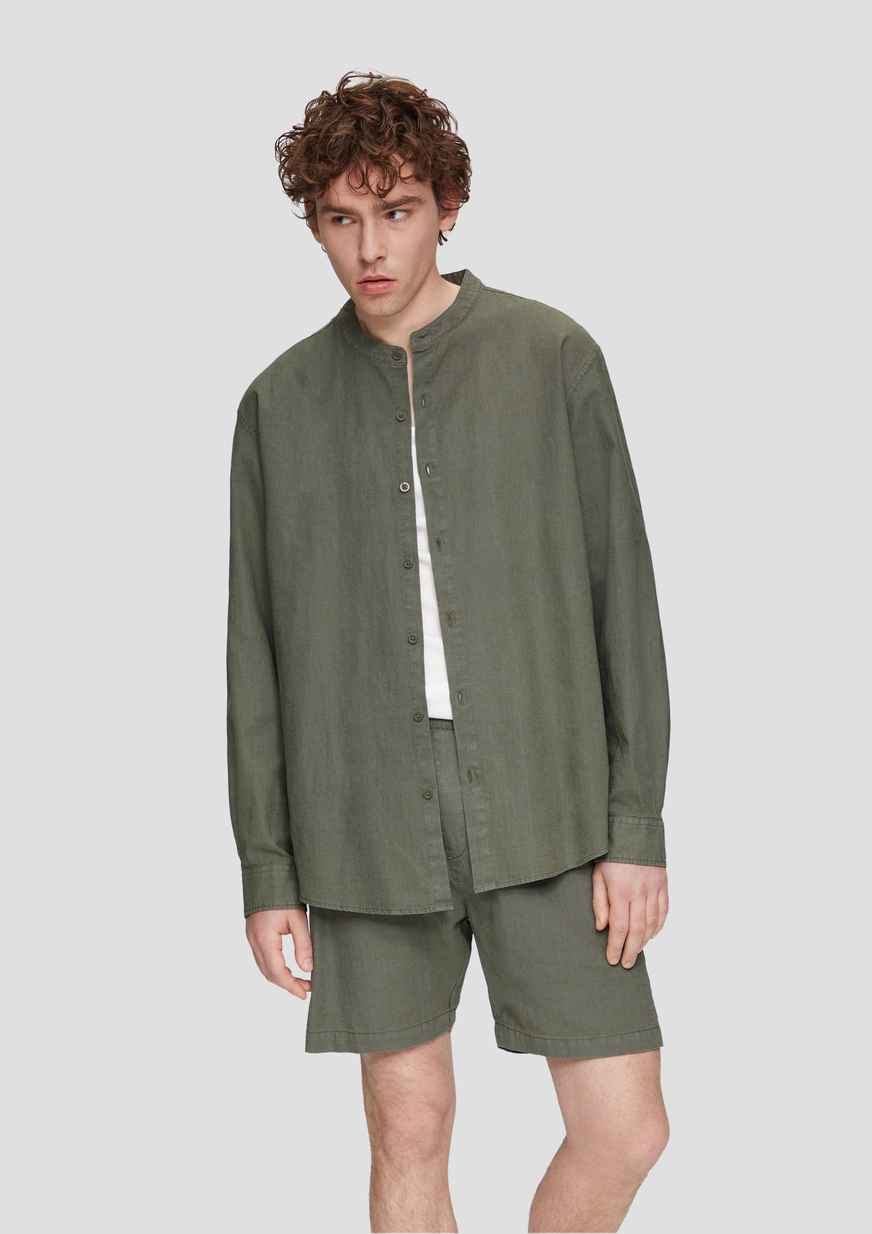 Langarmhemd Hemd aus Leinenmix mit Garment Dye