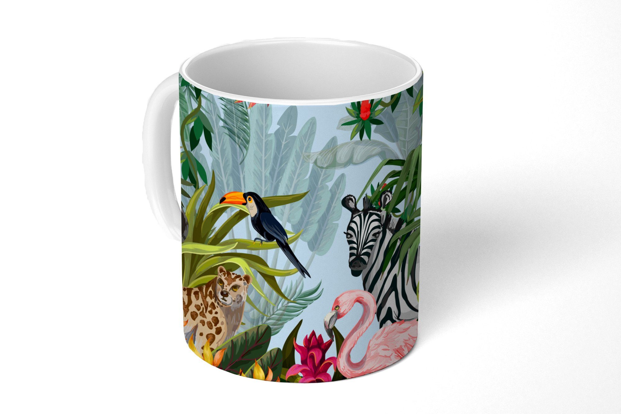 MuchoWow Tasse Dschungel - Natur - Jungen - Mädchen - Kinder - Zebra - Flamingo, Keramik, Kaffeetassen, Teetasse, Becher, Teetasse, Geschenk