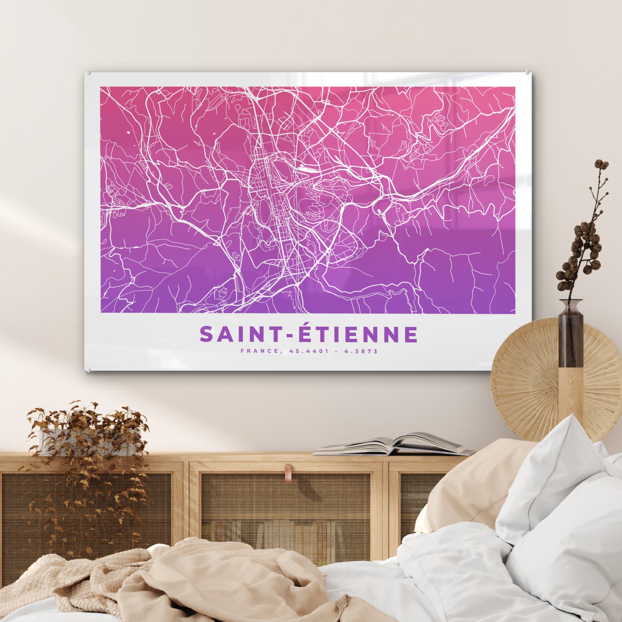 MuchoWow Stadtplan, Frankreich St), Étienne - (1 Acrylglasbilder Schlafzimmer - Saint Acrylglasbild & Wohnzimmer
