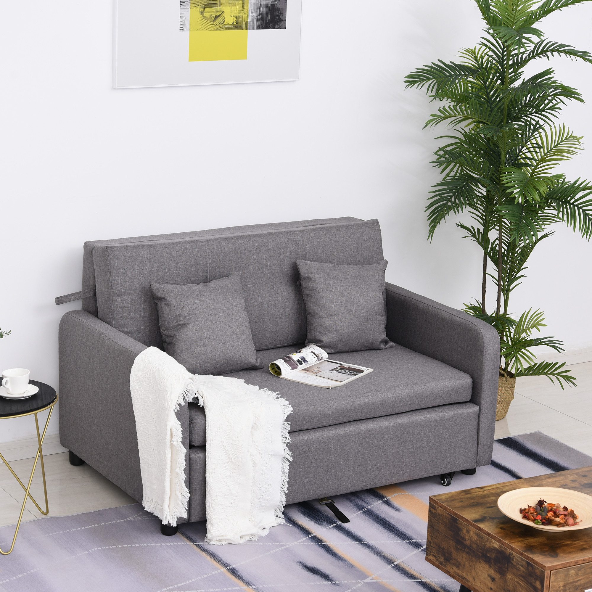 HOMCOM Schlafsofa mit Stauraum, Wurfkissen, Armlehne, günstig online kaufen