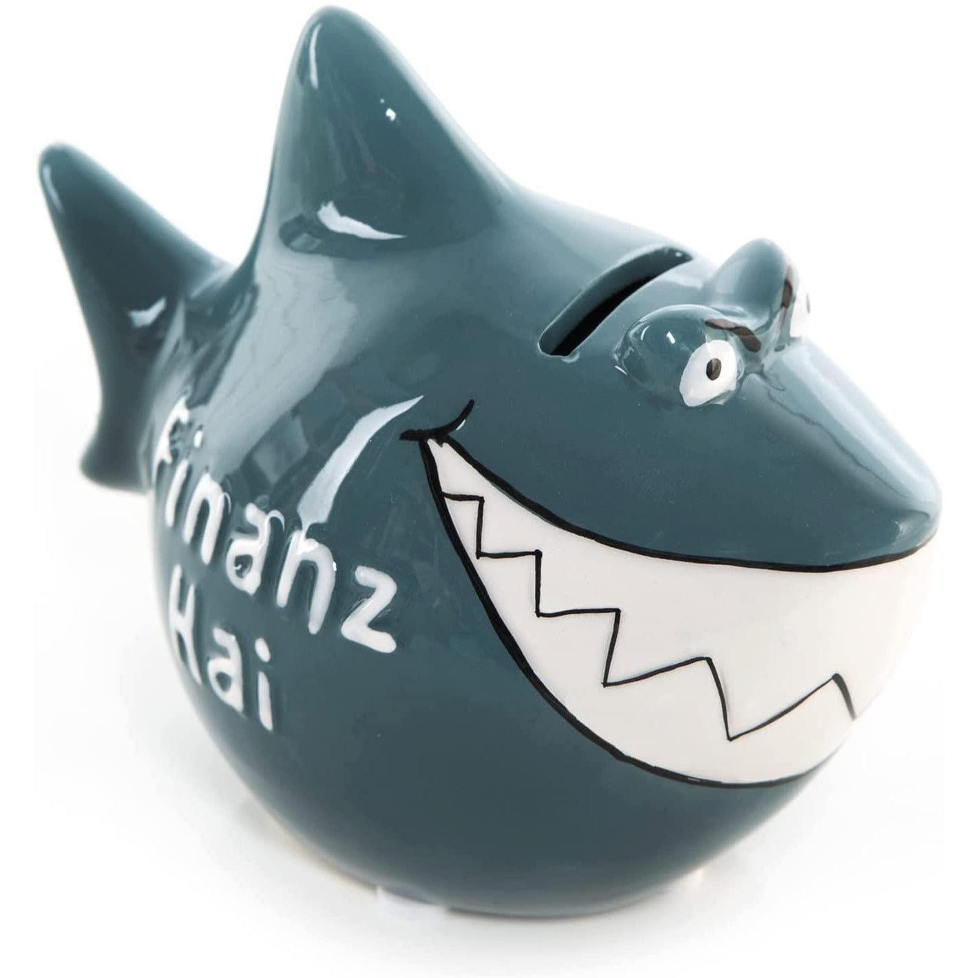 Logbuch-Verlag Dekofigur Finanzhai Spardose - Sparbüchse Fisch aus Keramik