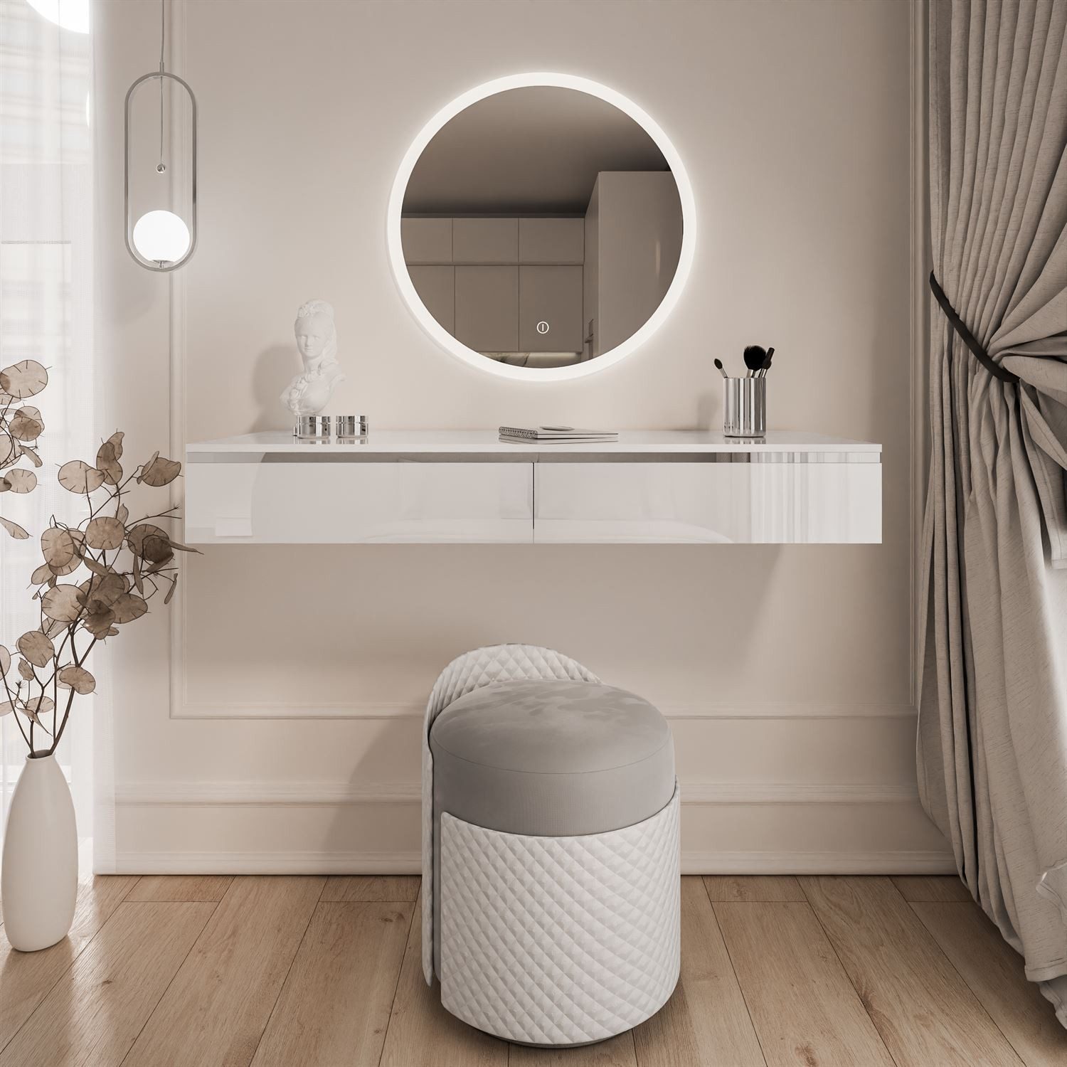 Lookway Schminktisch AURORA SILVER Hängender Kosmetiktisch mit Spiegel (1x Konsole und 1x Spiegl), Breite: 102 cm, Höhe: 15 cm, Tiefe: 43,6 cm – Bild 3 von 5