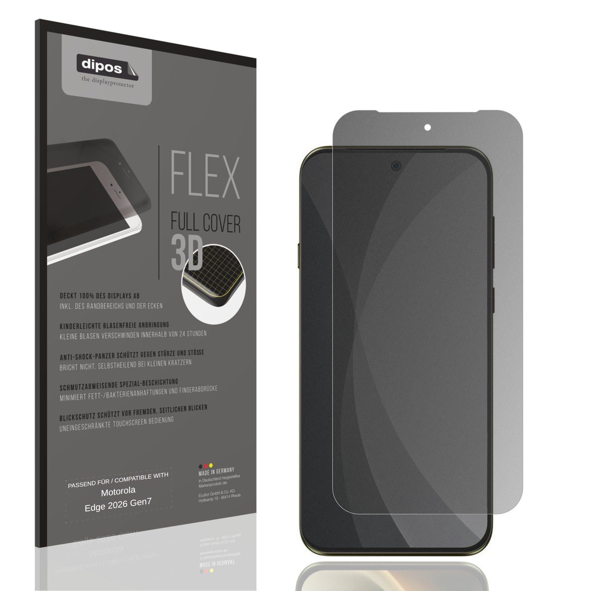 dipos Displayschutzfolie Schutzfolie für Motorola Edge 2026 Gen7, 1 Stück, Displayschutz Schutz Folie Made in Germany