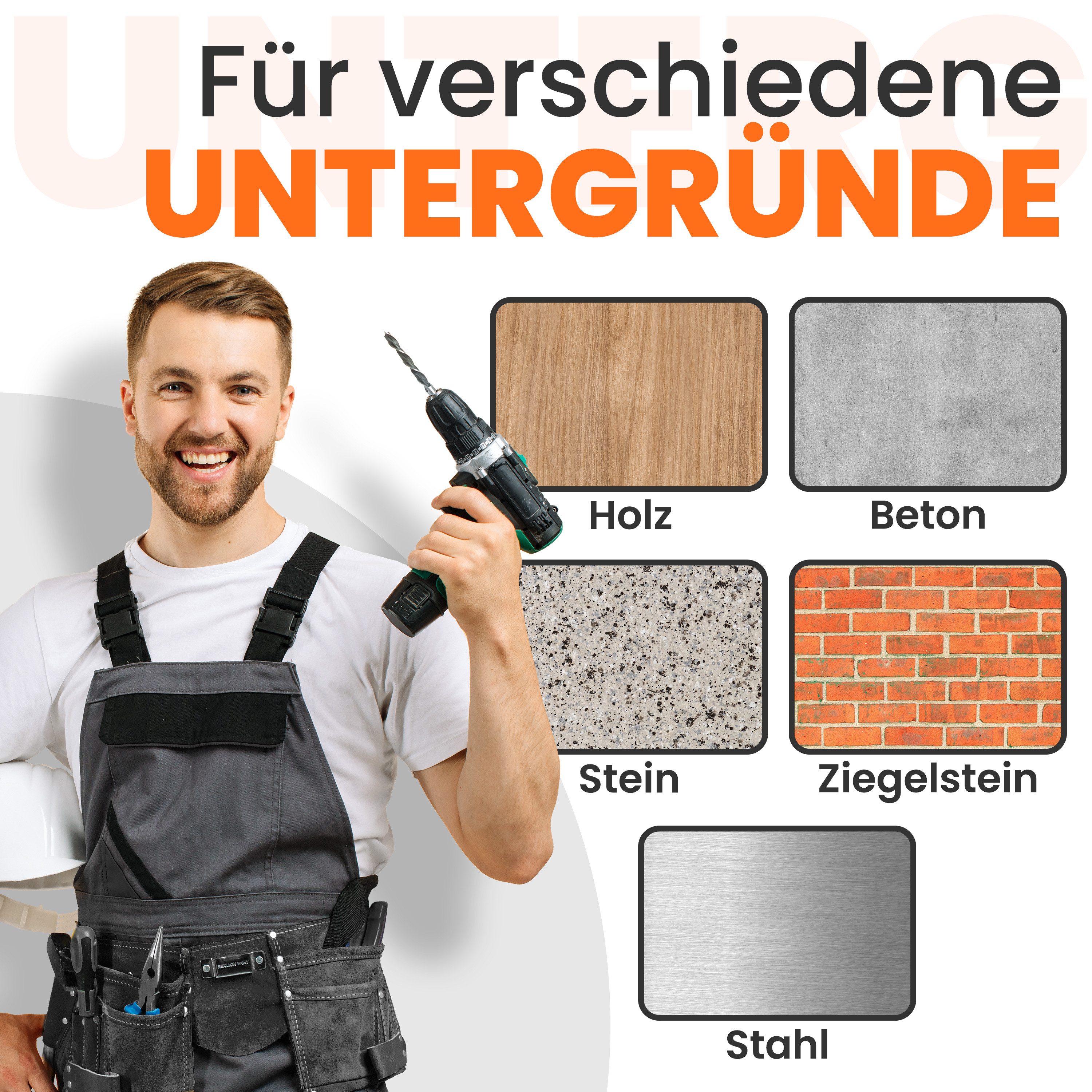 JK Trade Reifen-Wandhalterung 4er Set für Auto Felgen bis 40 kg, (bis 22 Zoll, 4x Reifenhalterung, 16x Schrauben & Dübel, Torx & Profiltiefenmesser, Massiver Stahl mit rutschfester Gummierung)