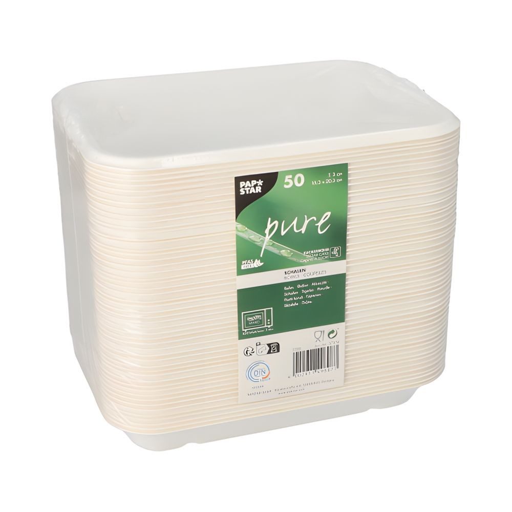 PAPSTAR Einwegschale 300 x Schalen Zuckerrohr pure ungeteilt 3 cm x 15,3 cm x 20,3 cm weiss, Zuckerrohr
