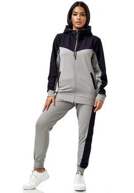 L.gonline Freizeitanzug Damen Trainingsanzug, Jogginganzug mit Kapuzenjacke, 0986 (Kapuzenjacke mit Reißverschluss, Hose, 2-tlg), Fitness Freizeit Casual