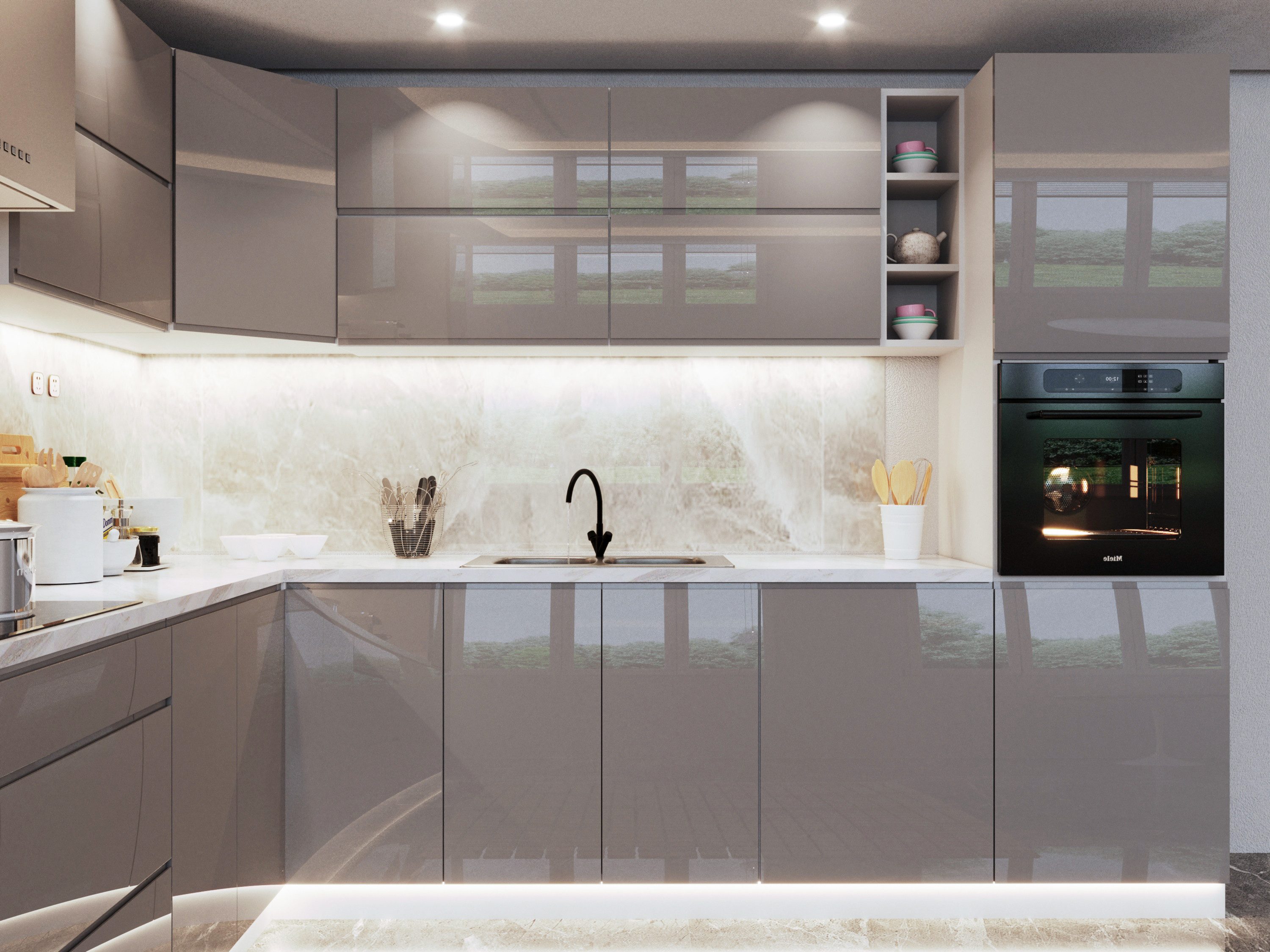 ROYAL24_MARKT Winkelküche – KU-S19 – Aspen – 340x270 cm Moderne Klarheit trifft Funktionalität, (Komplett Set), Premium – Luxuriös – Elegant