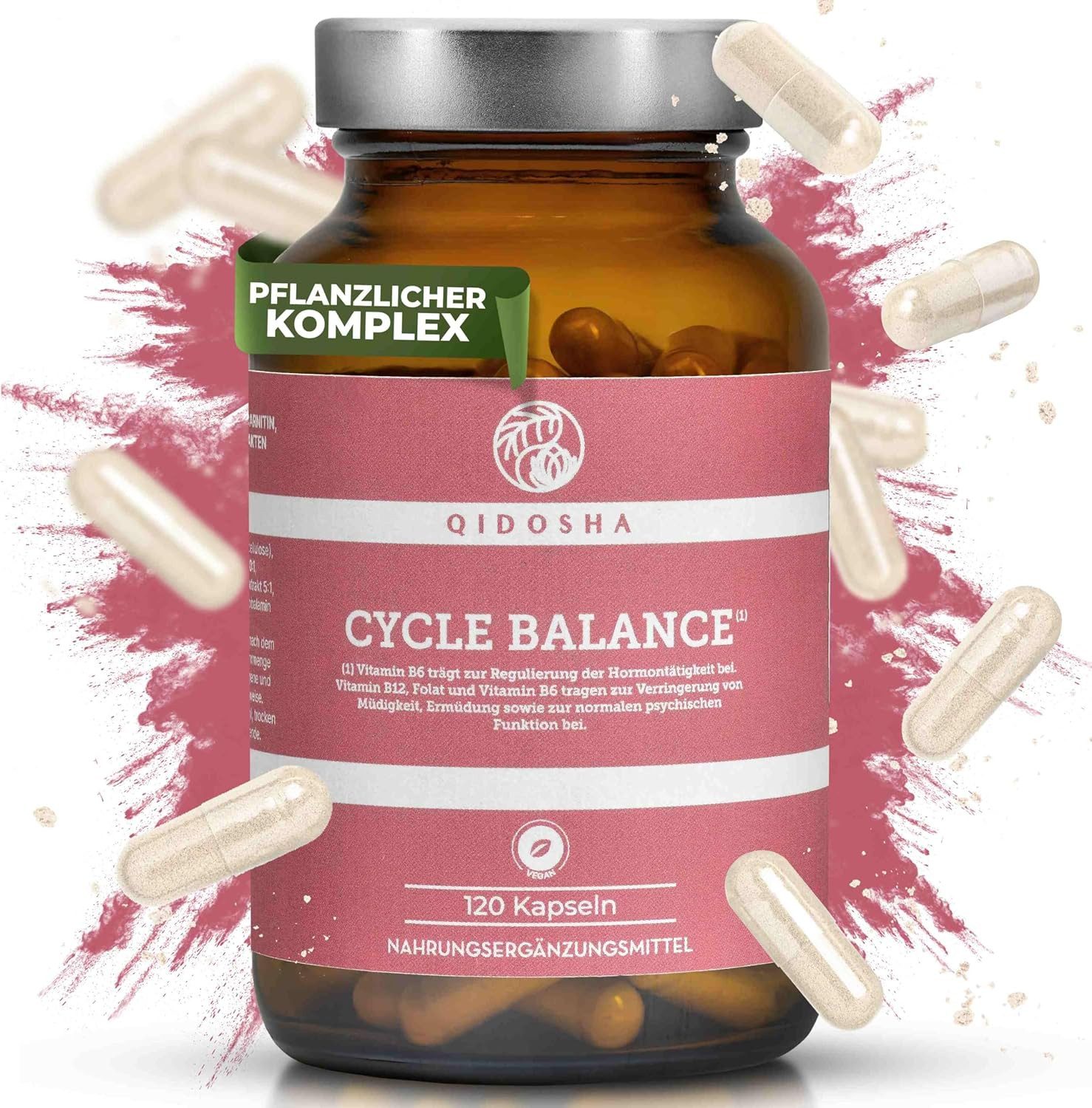 QIDOSHA CYCLE BALANCE im Glas Kapseln, Frauen Vitamine Kapseln mit Mönchspfeffer, Myo-Inositol, Carnitin, Fenchel, Rosmarin, Koriander, Eisen, Zink & B-Vitaminen à 120 St., 56 g