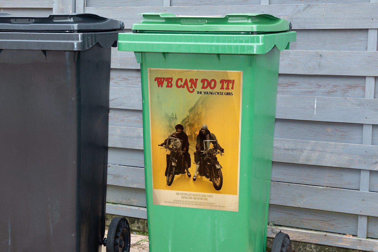 Mülleimer-aufkleber, Frauen Wandsticker MuchoWow Abfalbehälter - Container, (1 Mülltonne, Sticker, - Zitat Motorrad Oldtimer St), -