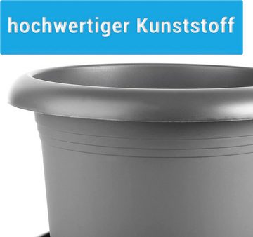 Centi Pflanzkübel Blumentopf Gross, Pflanzkübel groß außen XXL (Set, 2 St., Ø 45cm, Anthrazit), Rundtopf Pflanztopf + Untersetzer Blumenkübel mit Löcher