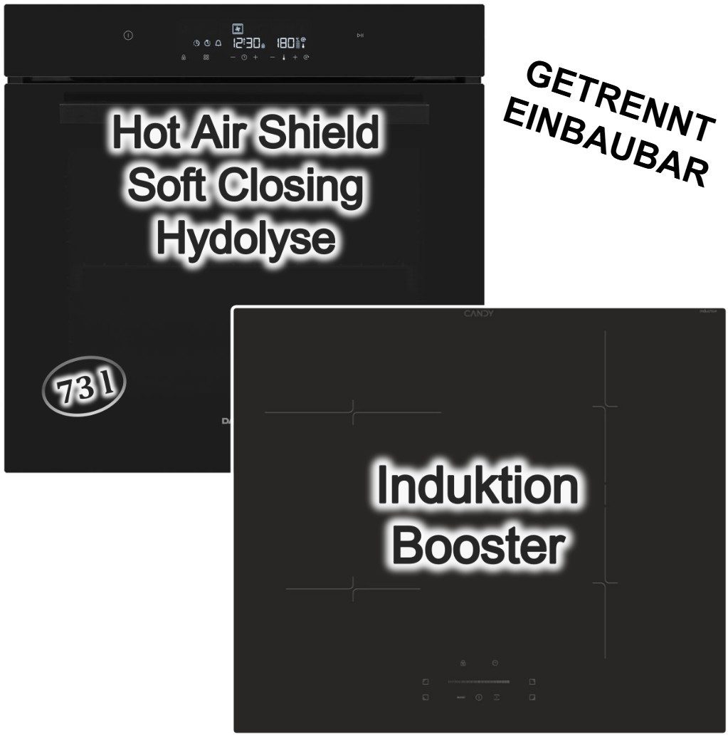 Daewoo Backofen-Set SoftClose FullTouch-Display + Candy Induktionskochfeld Booster hOn-App, Hydrolyse
