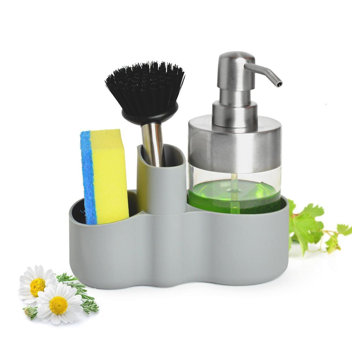 Sendez Organizer Küchenutensilien mit Spülmittelspender + Bürste + Schwamm