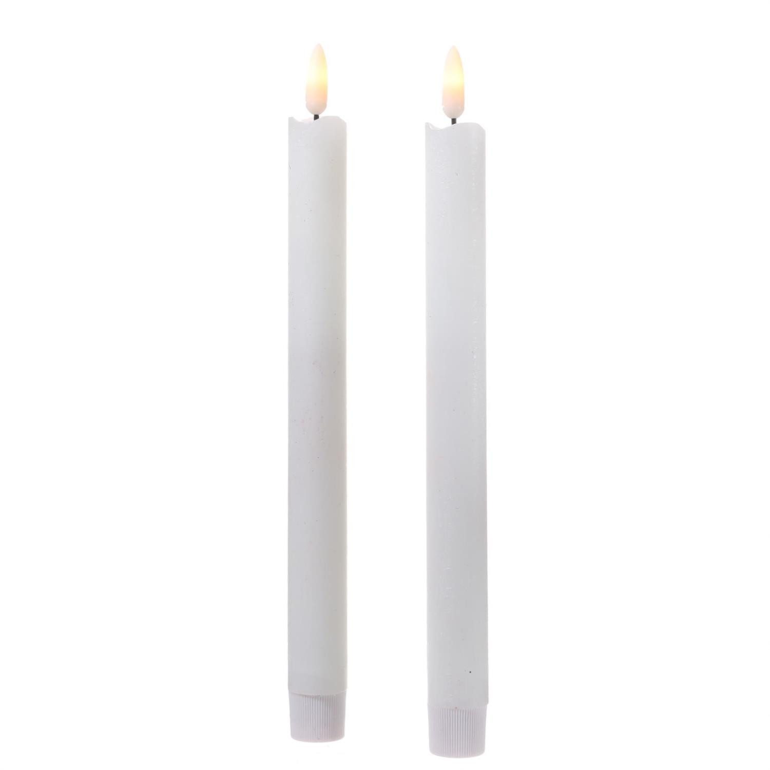 LED-Kerze LED Stabkerzen Tafelkerzen Dinner Spitzkerzen rustikal 25cm weiß 2St