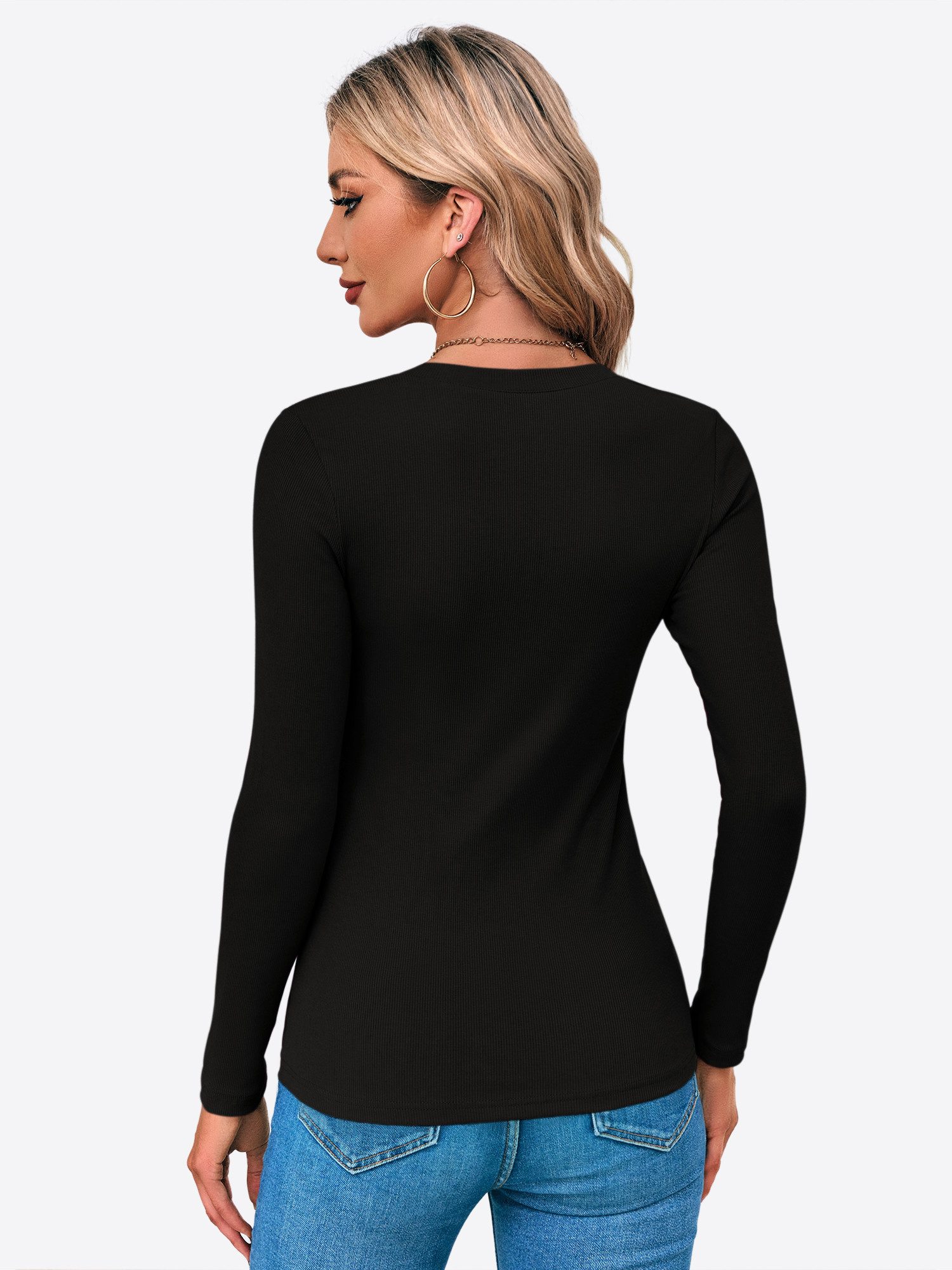 Imily Bela T-Shirt Damen Langärmliges Slim-Fit-Oberteil mit V-Ausschnitt (P günstig online kaufen