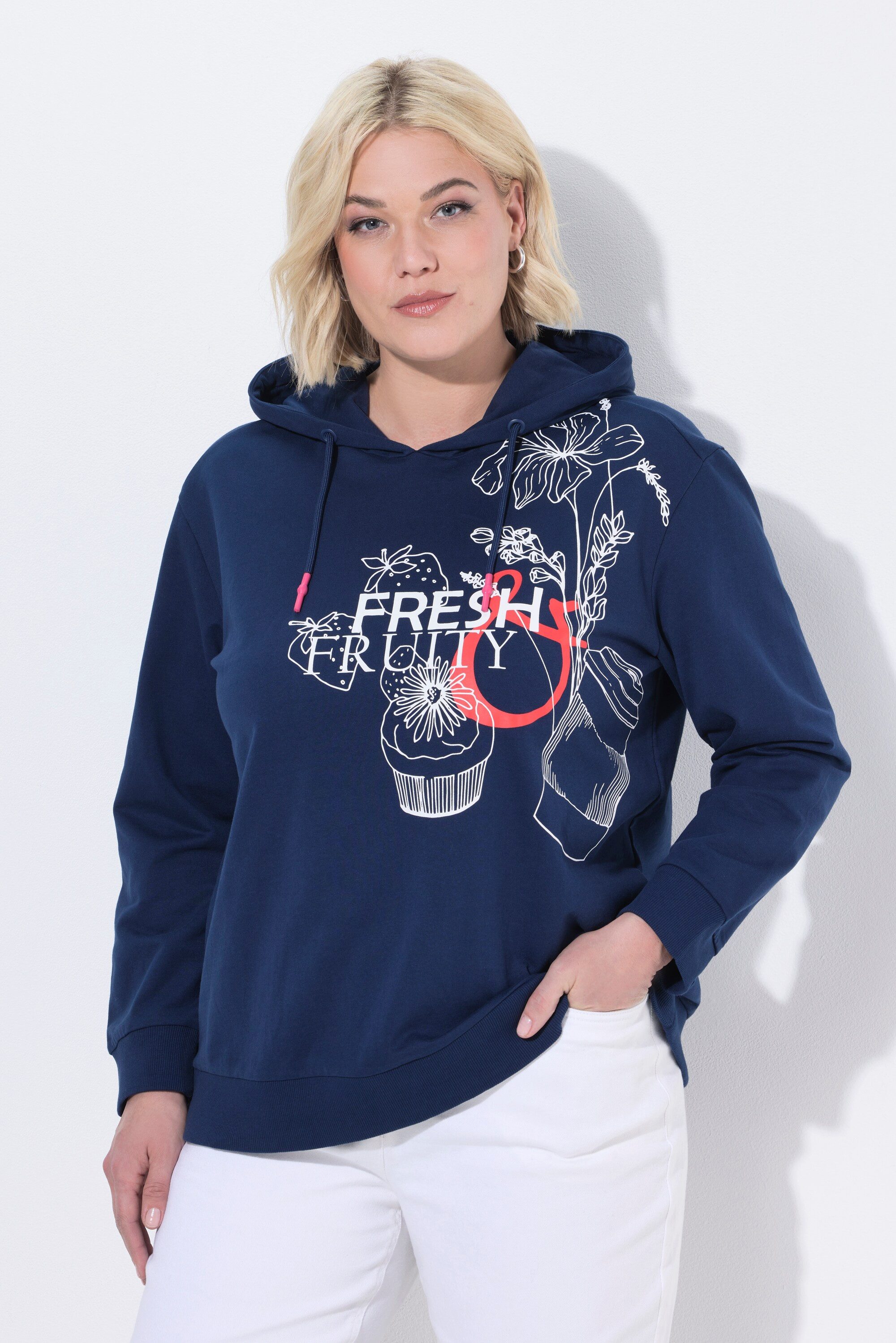 Ulla Popken Sweatshirt Hoodie Schriftmotiv Kapuze Langarm