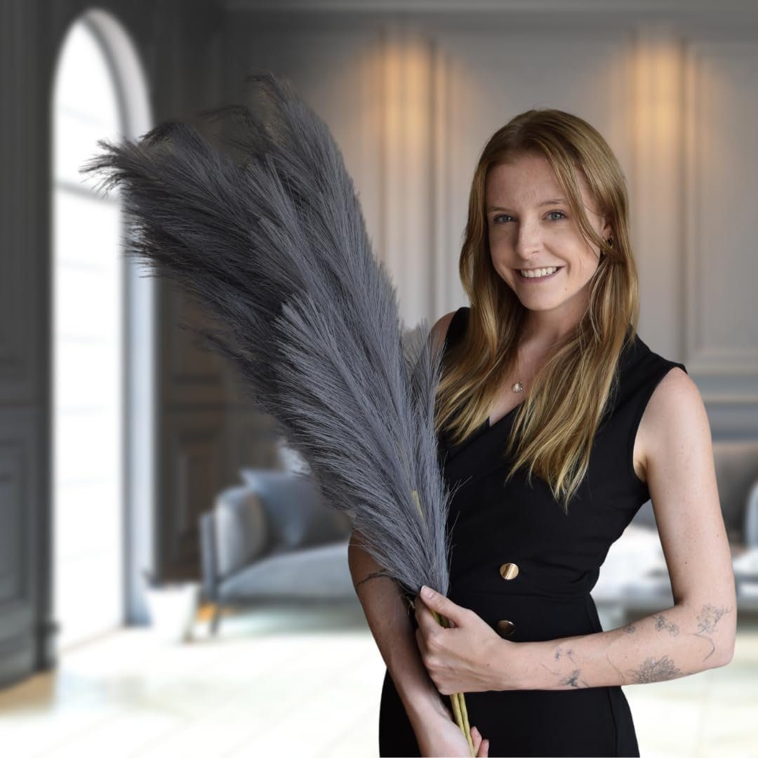 Kunstpflanze Pampasgras Deko künstliches Pampasgras XXL für Dekoration Grau günstig online kaufen