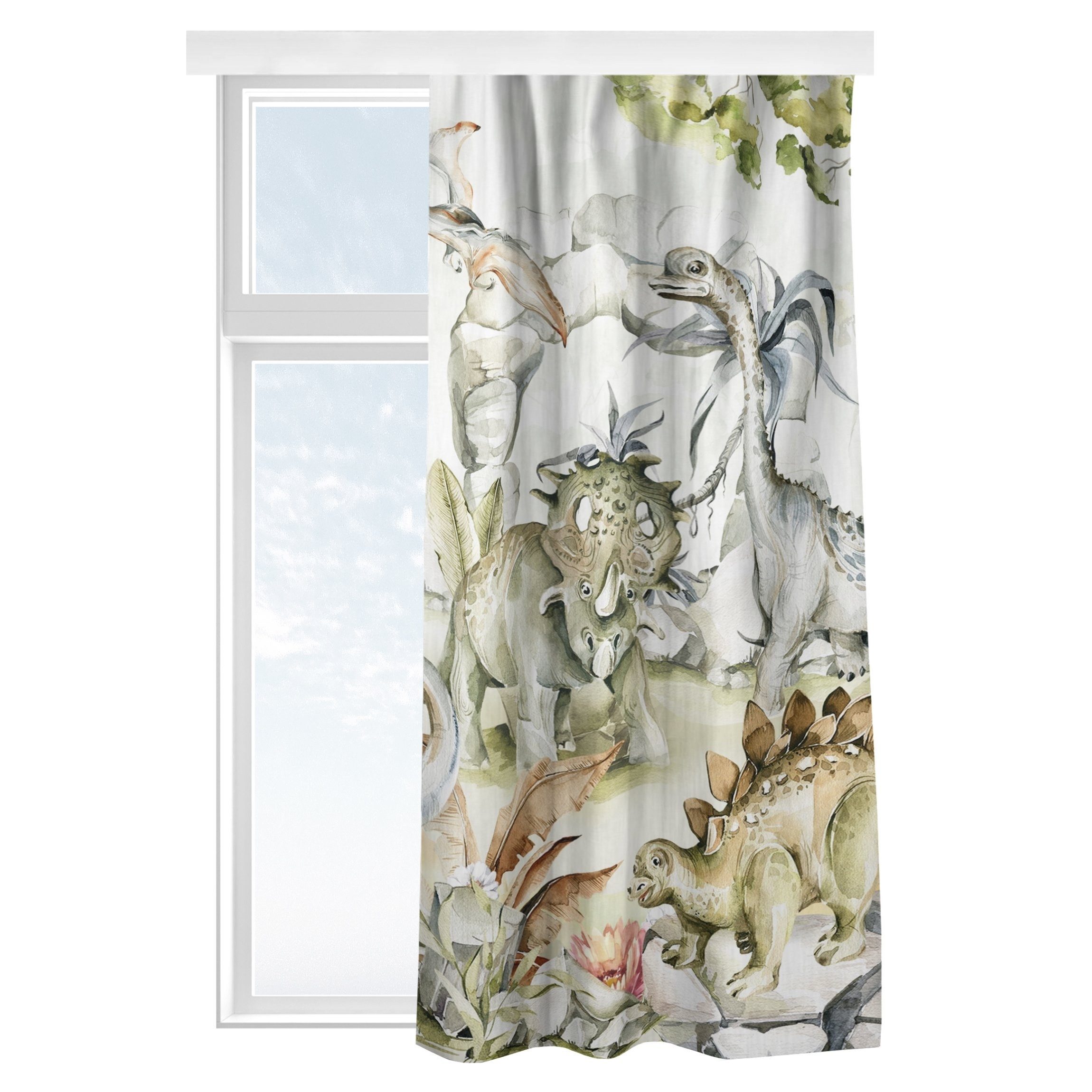 Bilderdepot24 Vorhang Gardine Aquarell Tiere Welt der Dinosaurier Türvorhang Raumteiler (1 St), Multifunktionsband, blickdicht, Samt, Schiebegardinen Babyzimmer Jungenzimmer Kinderzimmer Schiebevorhang