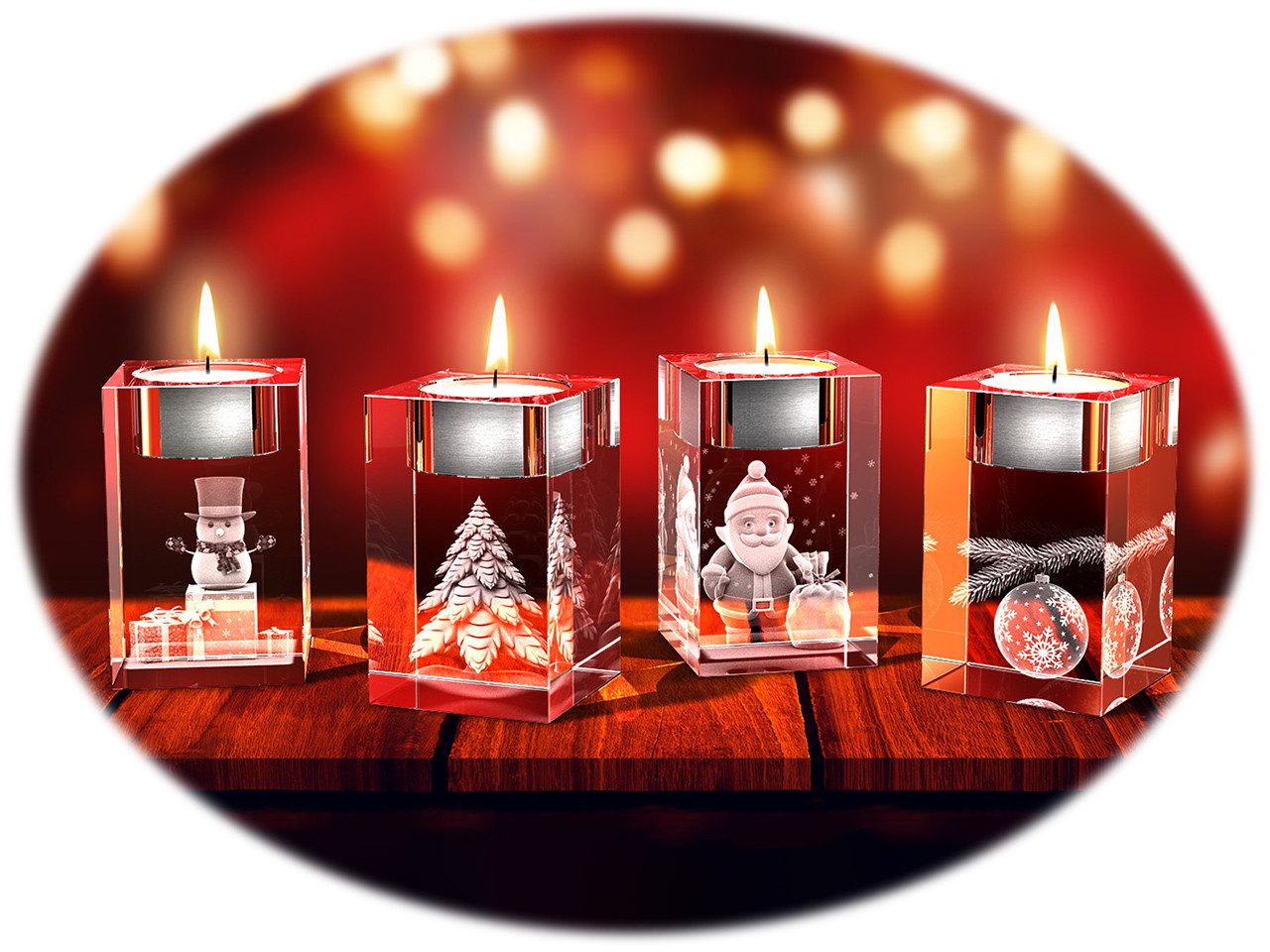 GLASFOTO.COM Настольные лампы Advents-Teelichthalter, Weihnachten, Kristallglas, 4er-Set