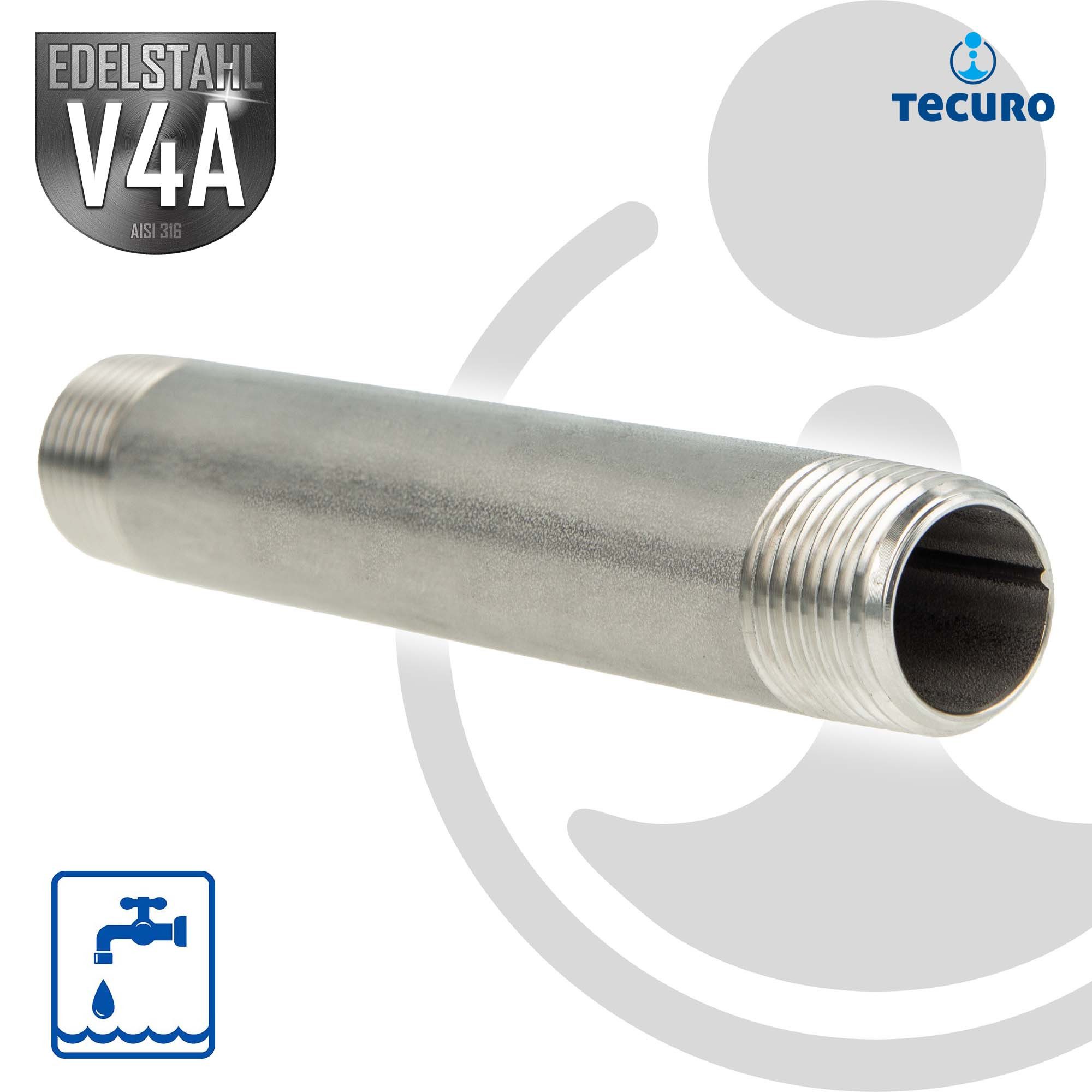 tecuro Gewindefitting Rohrdoppelnippel Langnippel AG/AG konisch Edelstahl V4A (AISI 316), 1/4 Zoll