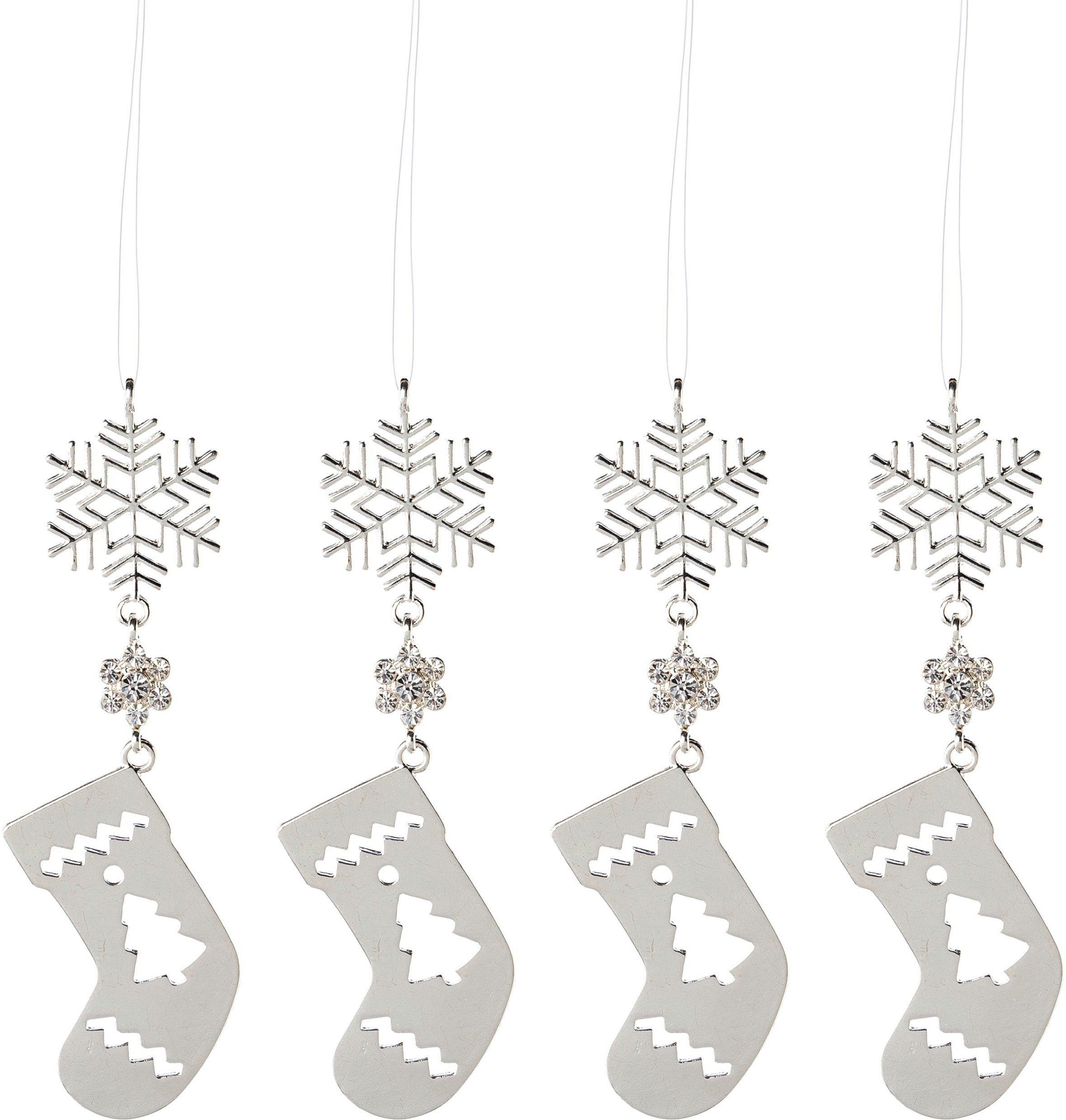 Creativ deco & (4 Schneeflocke St), Socken, liebevollen Details Christbaumschmuck Baumbehang mit Weihnachtsdeko