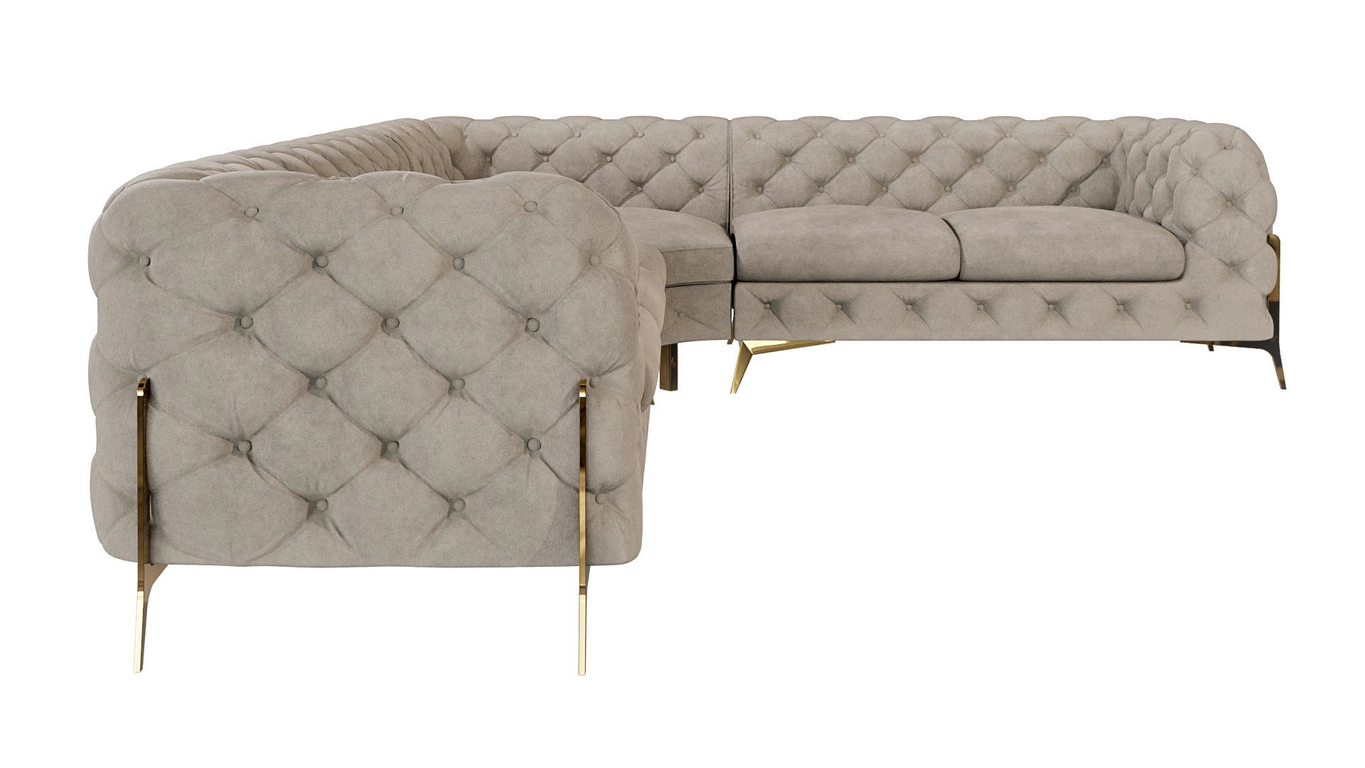 S-Style Möbel Ecksofa Ashley, Chesterfield mit Goldenen Metall Füßen, mit Wellenfederung