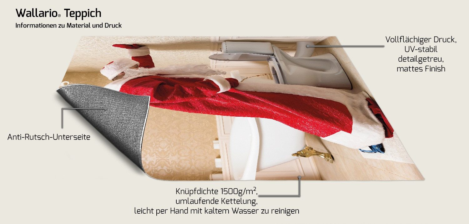 Wallario Teppich Weihnachtsmann macht Pause und pinkelt auf edler Toilette, rechteckig, rutschfest