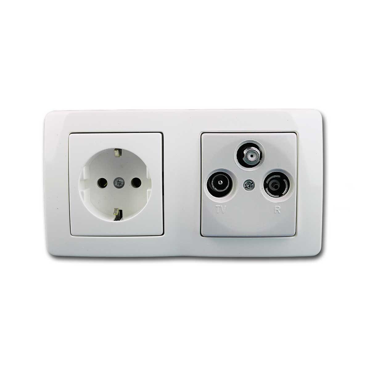 TEM Antennensteckdose EKONOMIK Kombi Steckdose & Antennendose weiß