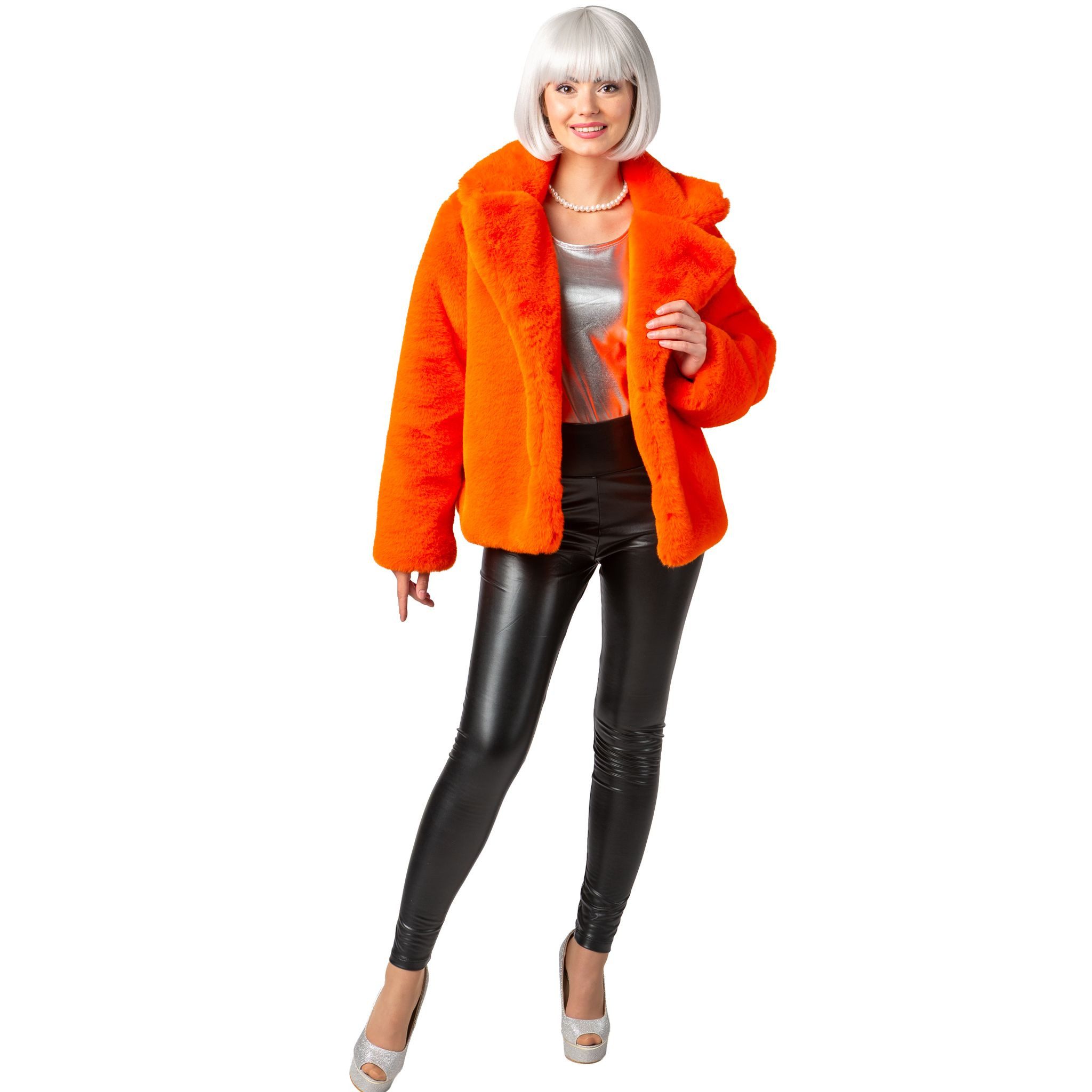 Orlob Kostüm Plüschjacke Orange Retro Damen günstig online kaufen