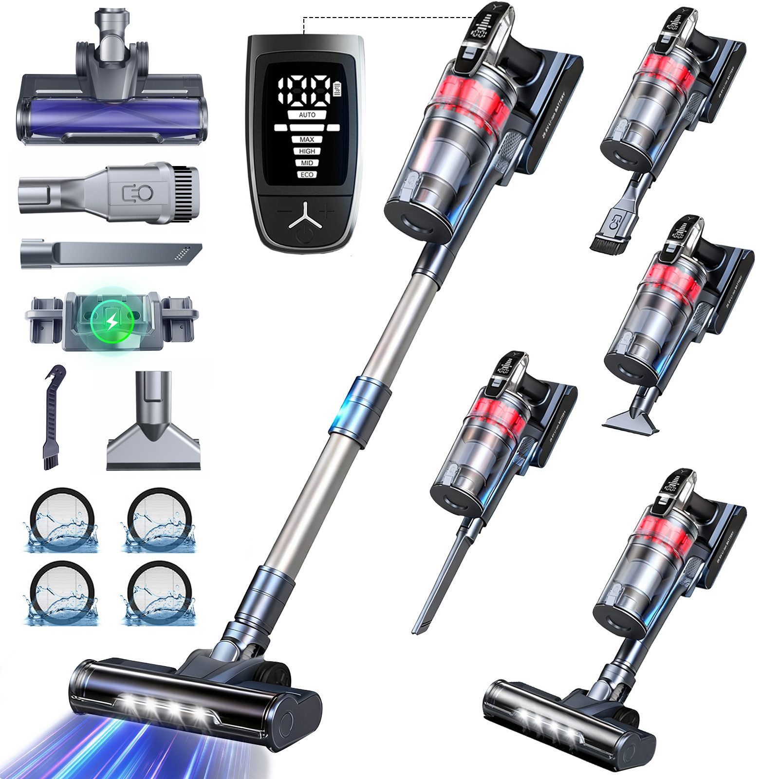 Grenintol Akku-Hand-und Stielstaubsauger 85000Pa Akku Staubsauger,Akku Handstaubsauger,Akkusauger Kabelloser, 500 W, beutellos, AkkuStaubsauger 500W,Handstaubsauger mit 4 Saugstufen,60 Min Laufzeit