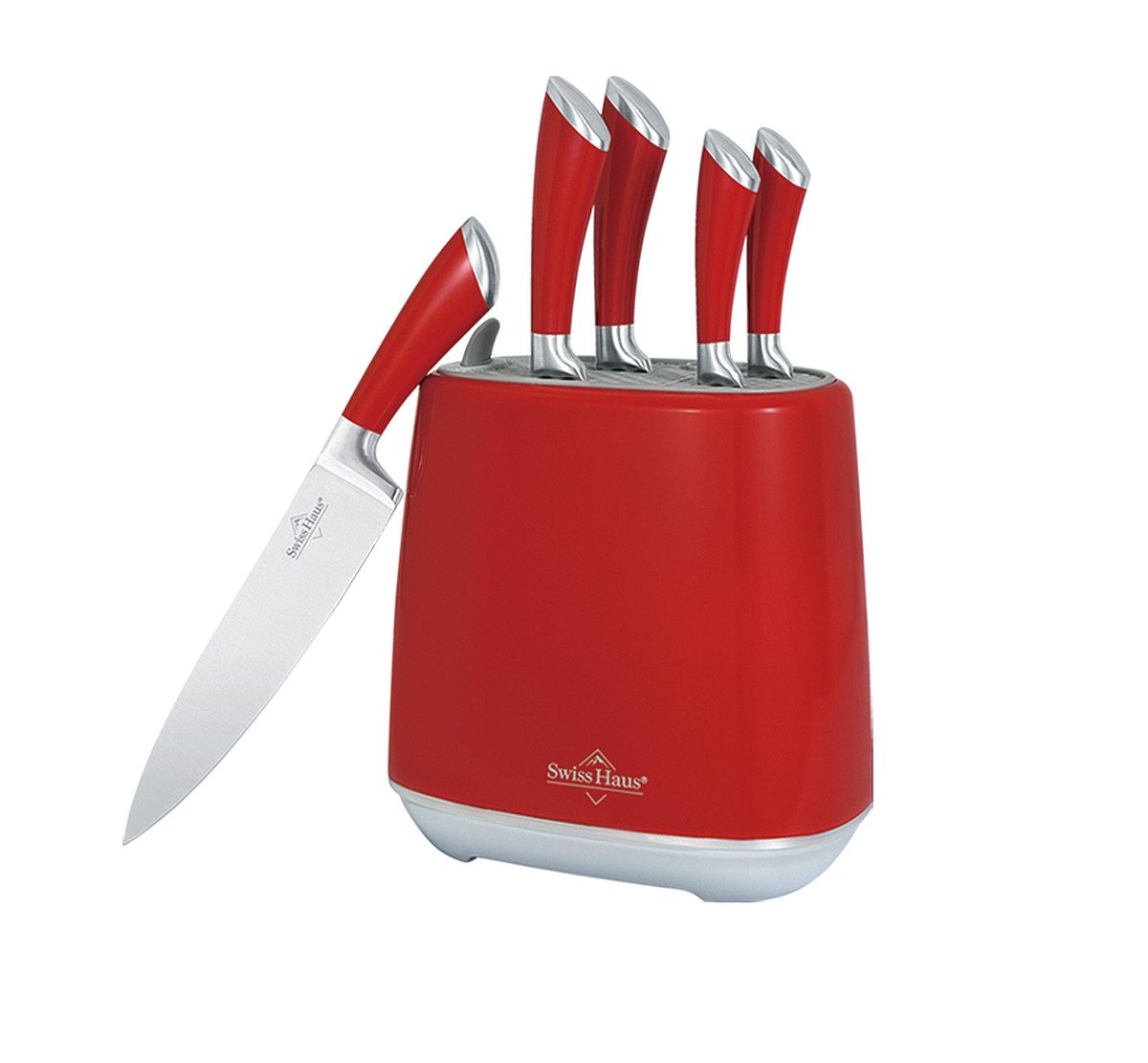 Swiss-Haus Messerblock Messer Kochmesser Messerblock Messerset 6-tlg rot Swiss Haus SH-KSL6BU
