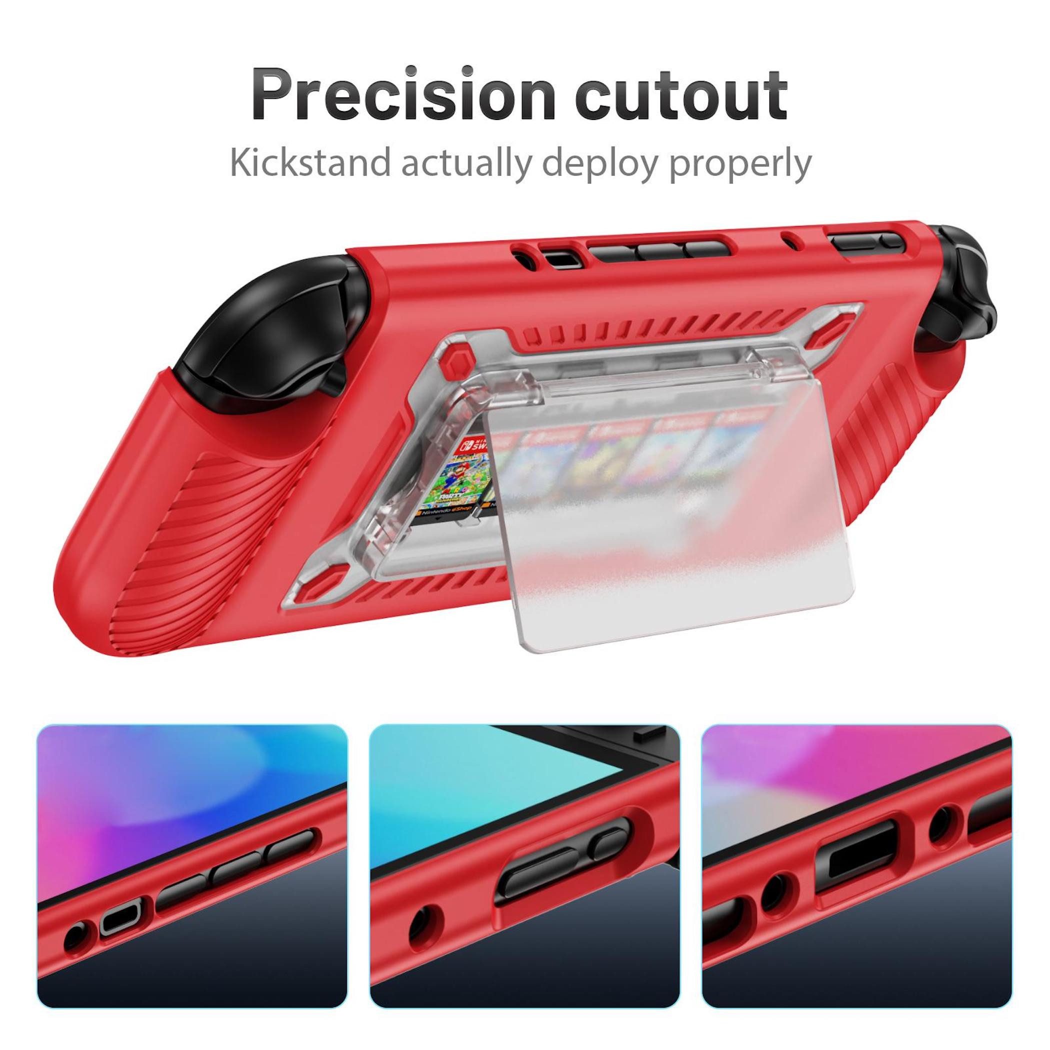Wigento Handyhülle Für Nintendo Switch 2 Anti-Rutsch Hybrid Schutzhülle Rot, Rutschfest, Stoßdämpfend, Strukturierte Oberfläche, Mit Kartenfach