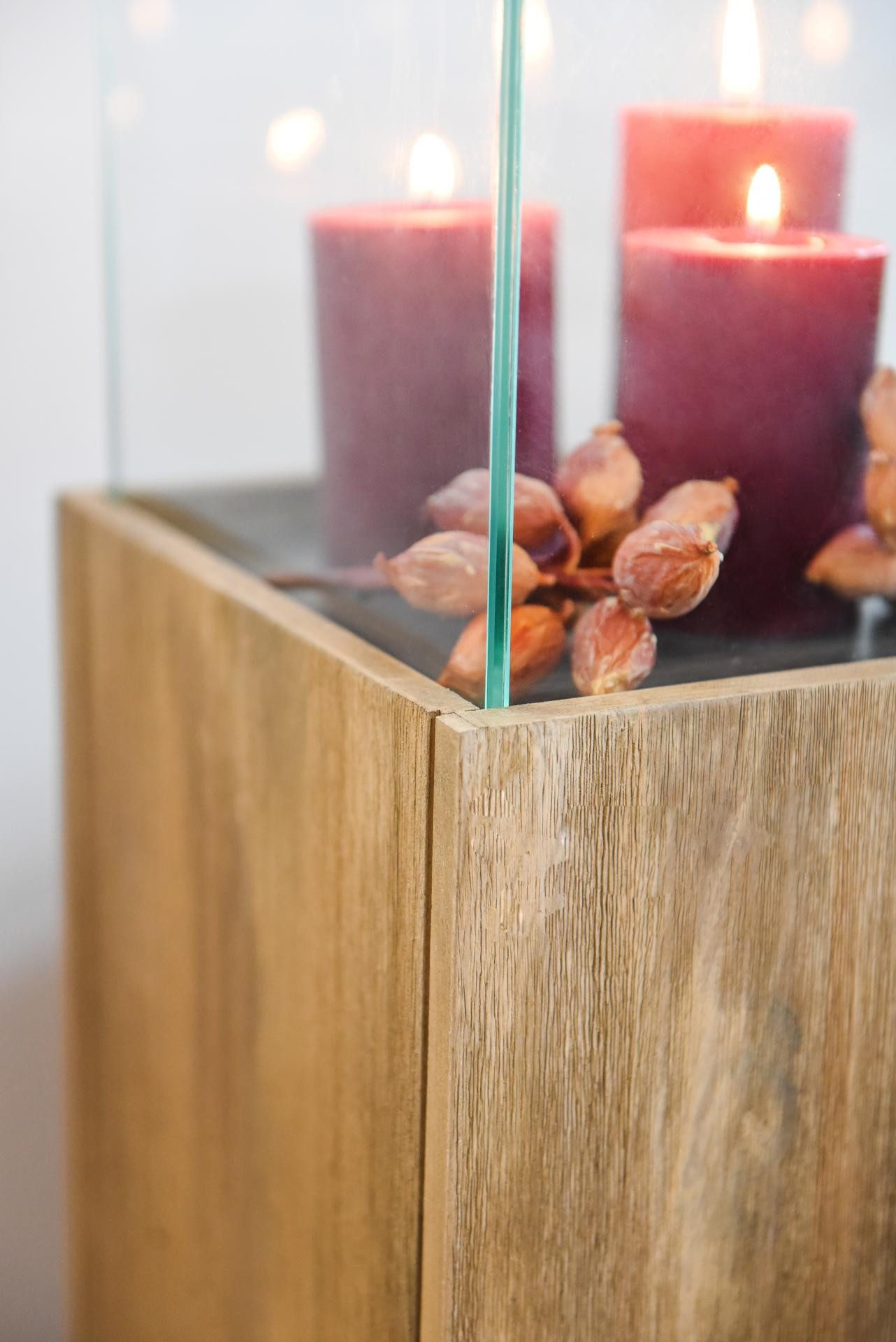 VIVANNO Bodenwindlicht Holz CANDELA Rechteckig - Antikbraun Maserung (1 St), 27x27x80 cm – Bild 4 von 5