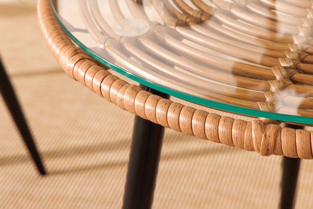 riess-ambiente Balkonset PARIS braun - Polyrattan, Glas, Bistro, wetterfest, In- & Outdoor, (Set, 3-tlg., Beistelltisch, 2x Stuhl), Moderne Sitzgruppe inkl. Kis – Bild 5 von 5