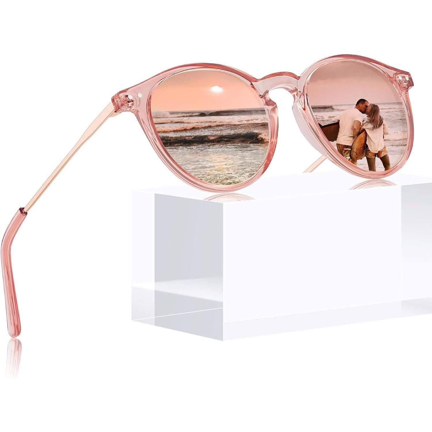 LuxusKollektion Retrosonnenbrille Sonnenbrille Damen Herren Polarisiert Rund N9 Verspiegelt Rosa Linsen