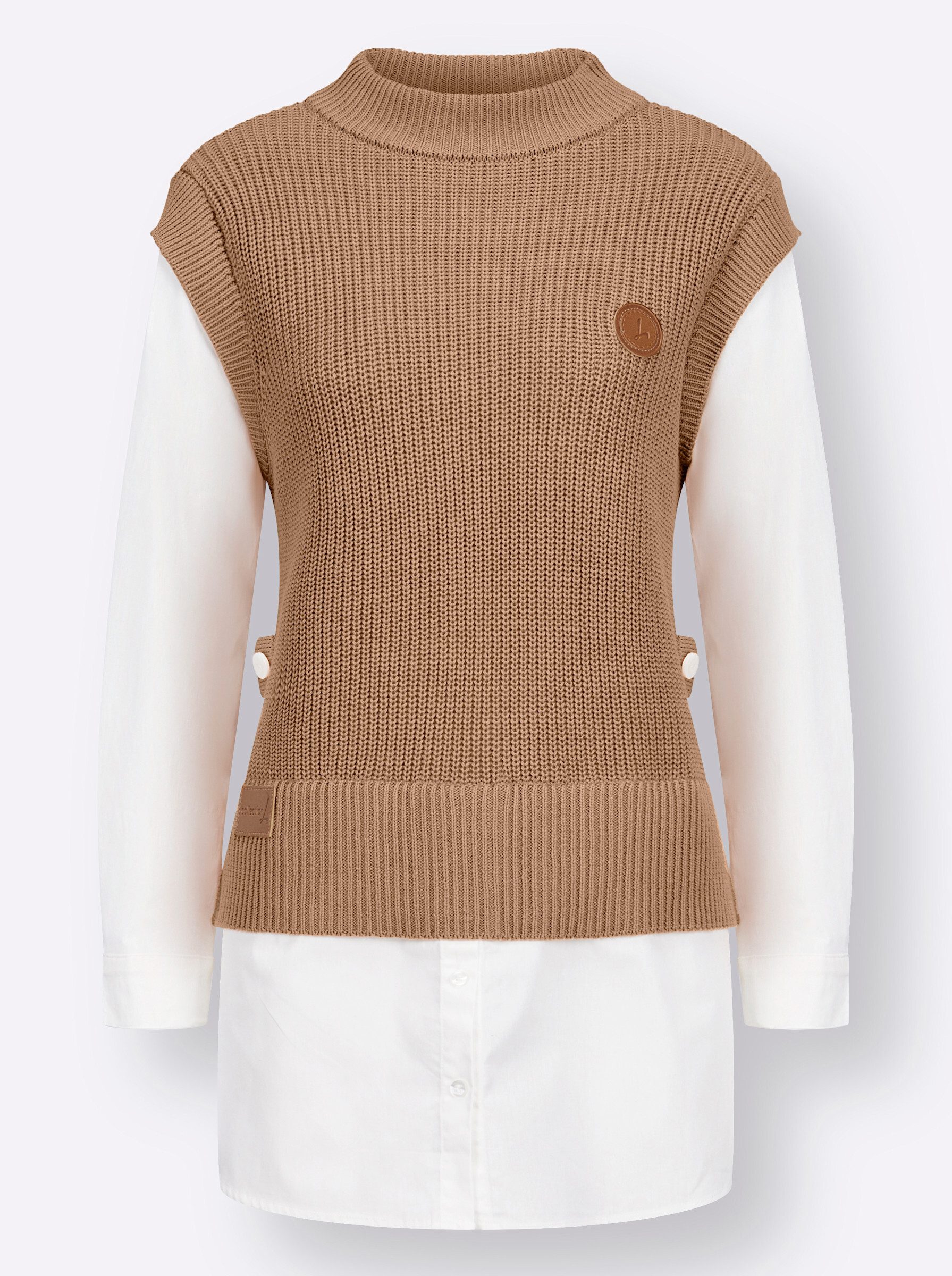 Strickpullover 2-in-1-Pullover Langarm Rippoptik