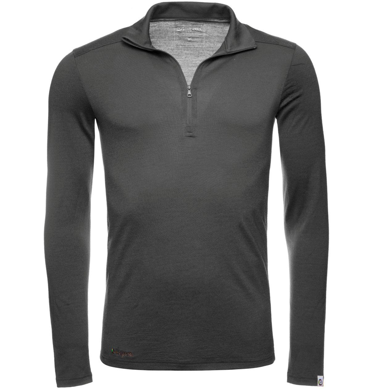 Kaipara - in reiner Sportswear 200 (1-tlg) Zip-Neck aus Langarmshirt Merino Made Anthrazit Merinowolle Slimfit Merino Herren Germany