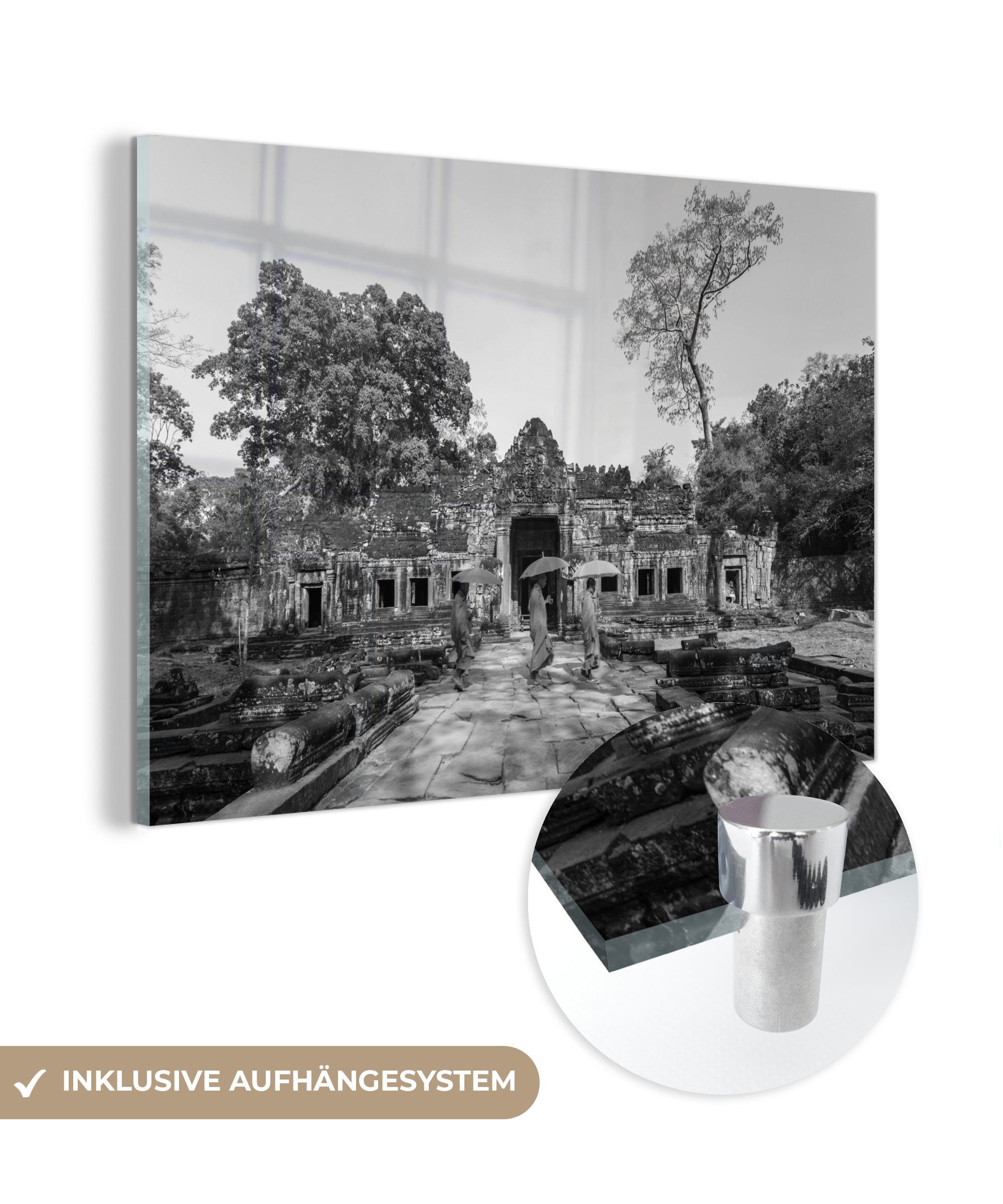 MuchoWow Acrylglasbild Kambodscha - Regenschirm - Schwarz - Weiß, (1 St), Acrylglasbilder Wohnzimmer & Schlafzimmer