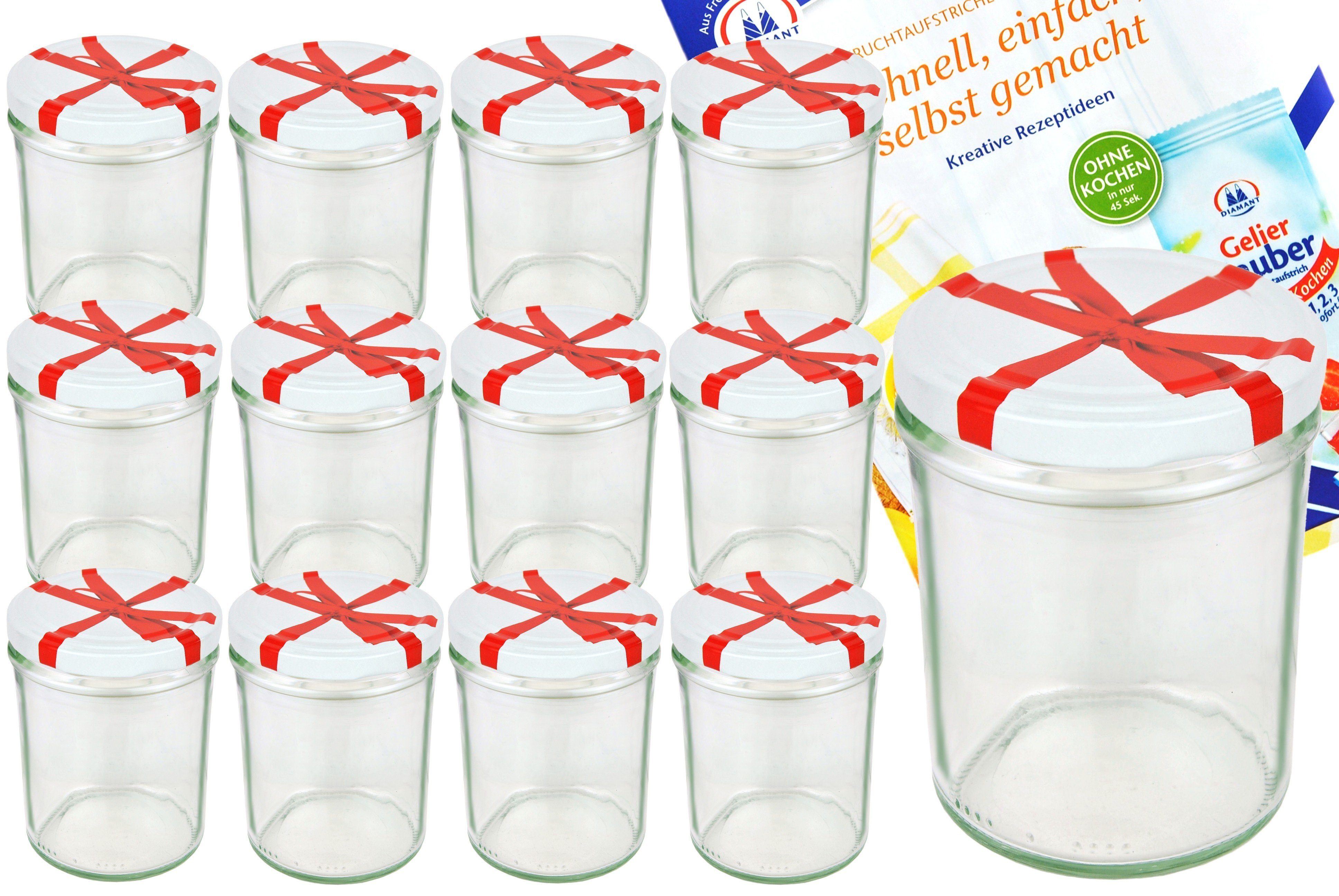 Einmachglas 12er Set Sturzglas 435 ml To 82 Schleifendekor Deckel incl. Rezeptheft