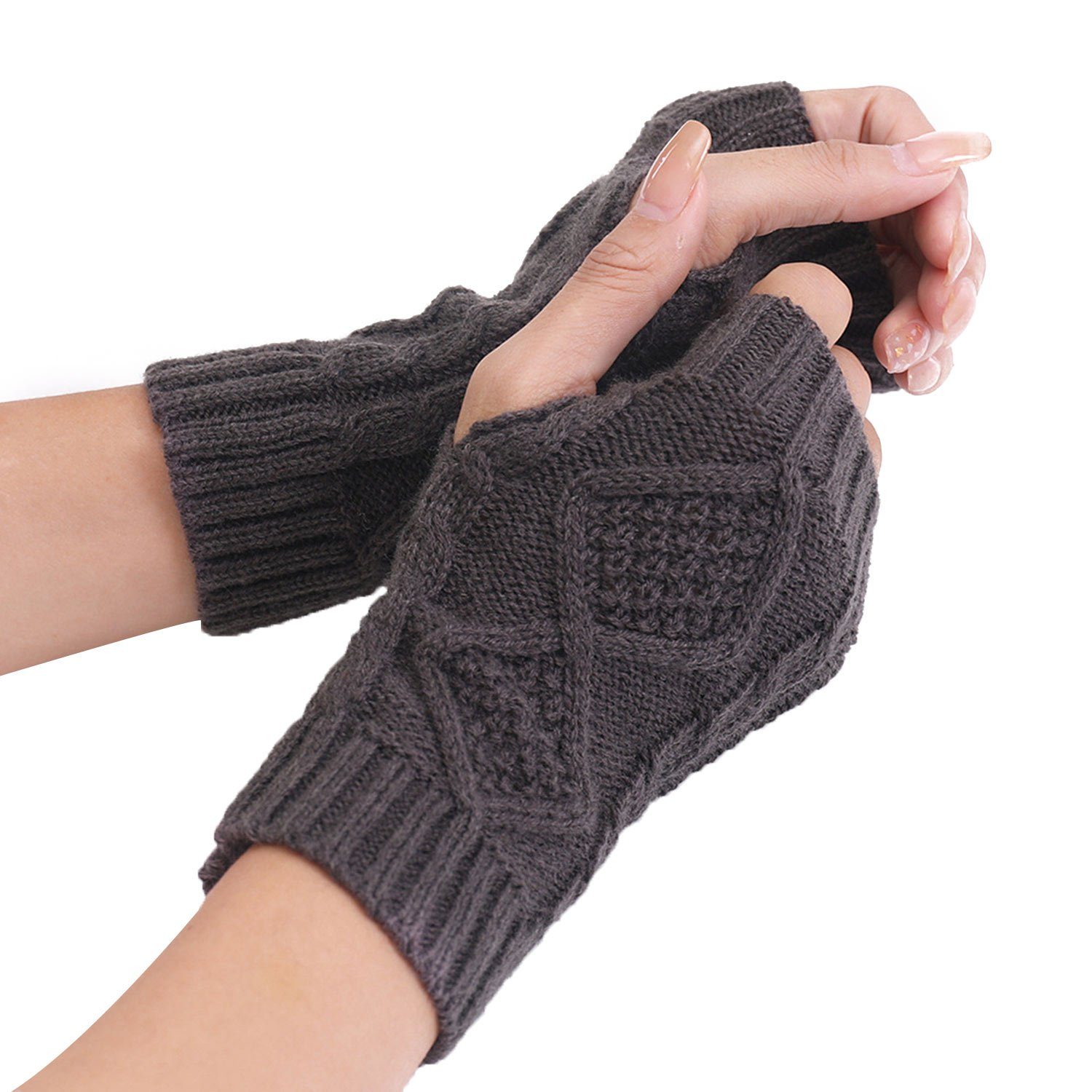 MAGICSHE Strickhandschuhe Damen Wärmer Fingerlose Gestrickte Handschuhe Dunkelgrau Winter