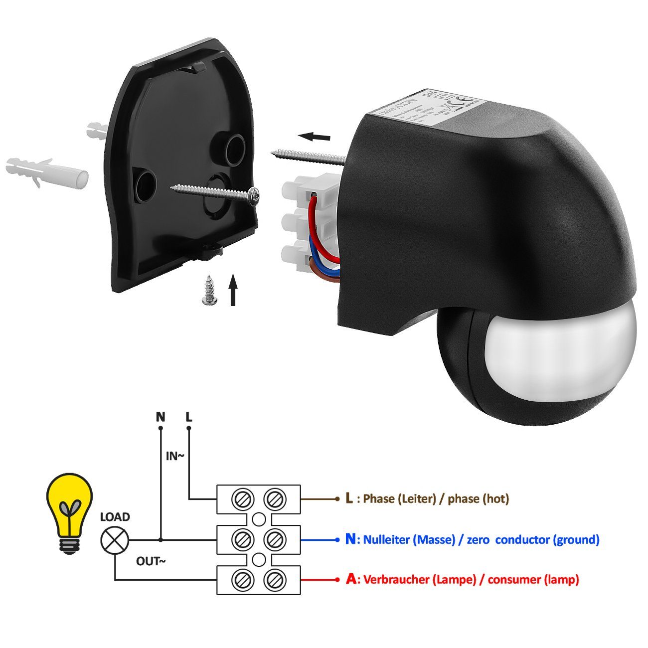 deleyCON Bewegungsmelder deleyCON 2x Infrarot Bewegungsmelder - Innen/Außen IP44 - 180° bis