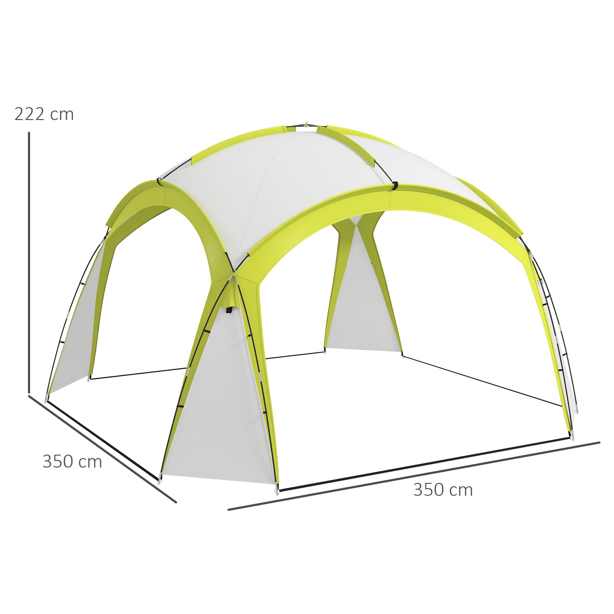 Outsunny Partyzelt 3,5 x 3,5m, mit Haken, Tür, mit 0 Seitenteilen, (winterfest Event Shelter, wasserabweisend Campingzelt), Sonnenschutz für Camping, Garten Festivals Grün