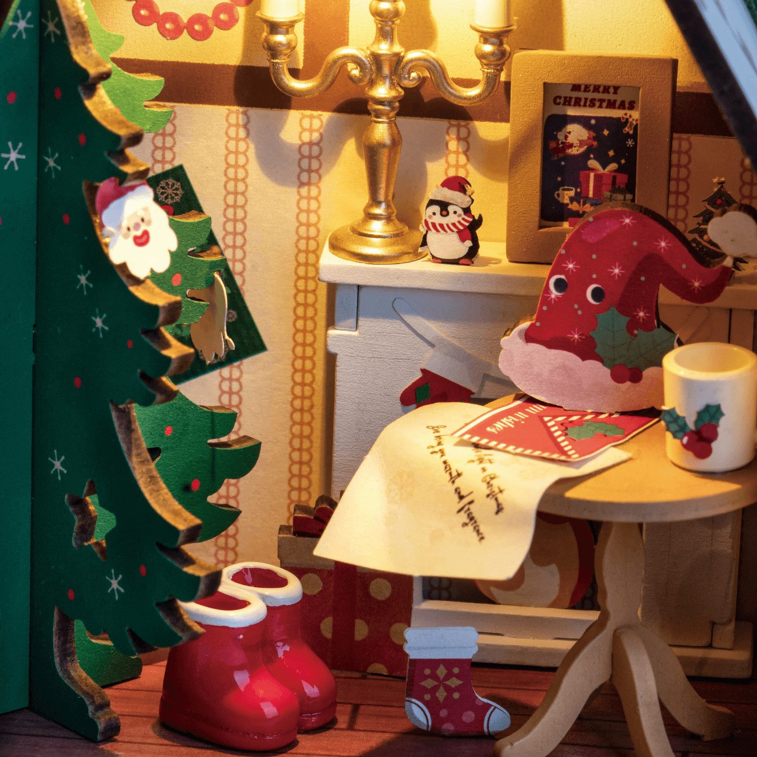Robotime 3D-Puzzle Funkelndes Weihnachtshaus Miniaturhaus, 46 Puzzleteile