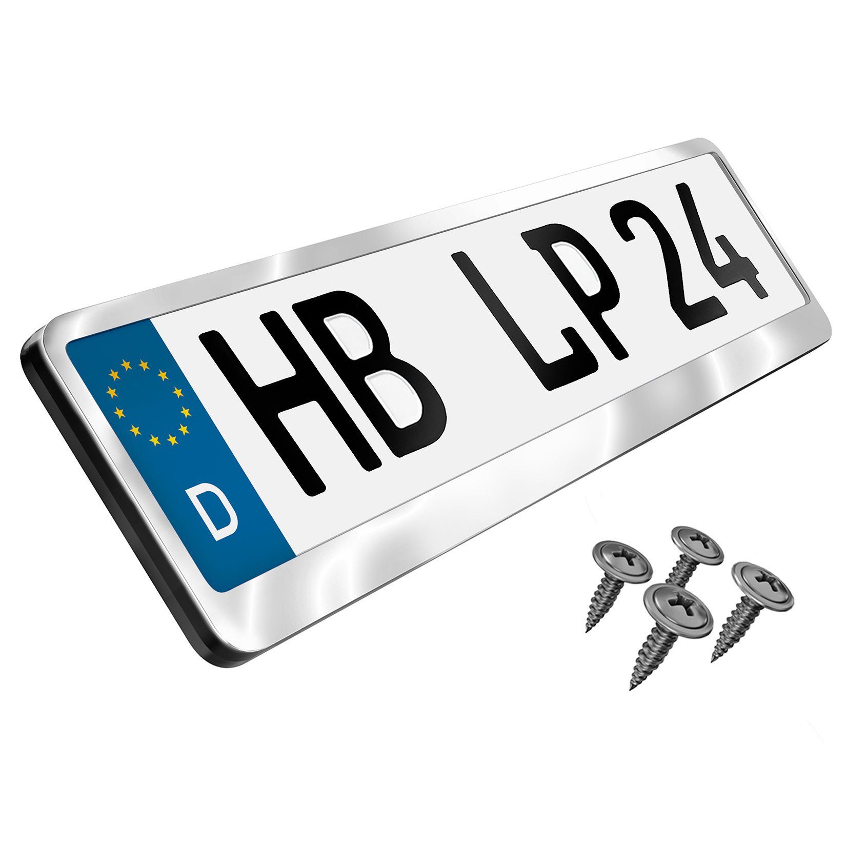 L & P Car Design Kennzeichenhalter für Auto Edelstahl hochglanz poliert Premium Kennzeichenhalter V2A, (1 Stück)