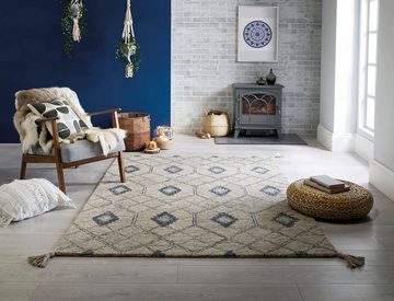 Wollteppich Diego, FLAIR RUGS, rechteckig, Höhe: 40 mm, fußbodenheizungsgeeignet, aus 100% Wolle, mit Quasten, Boho Look