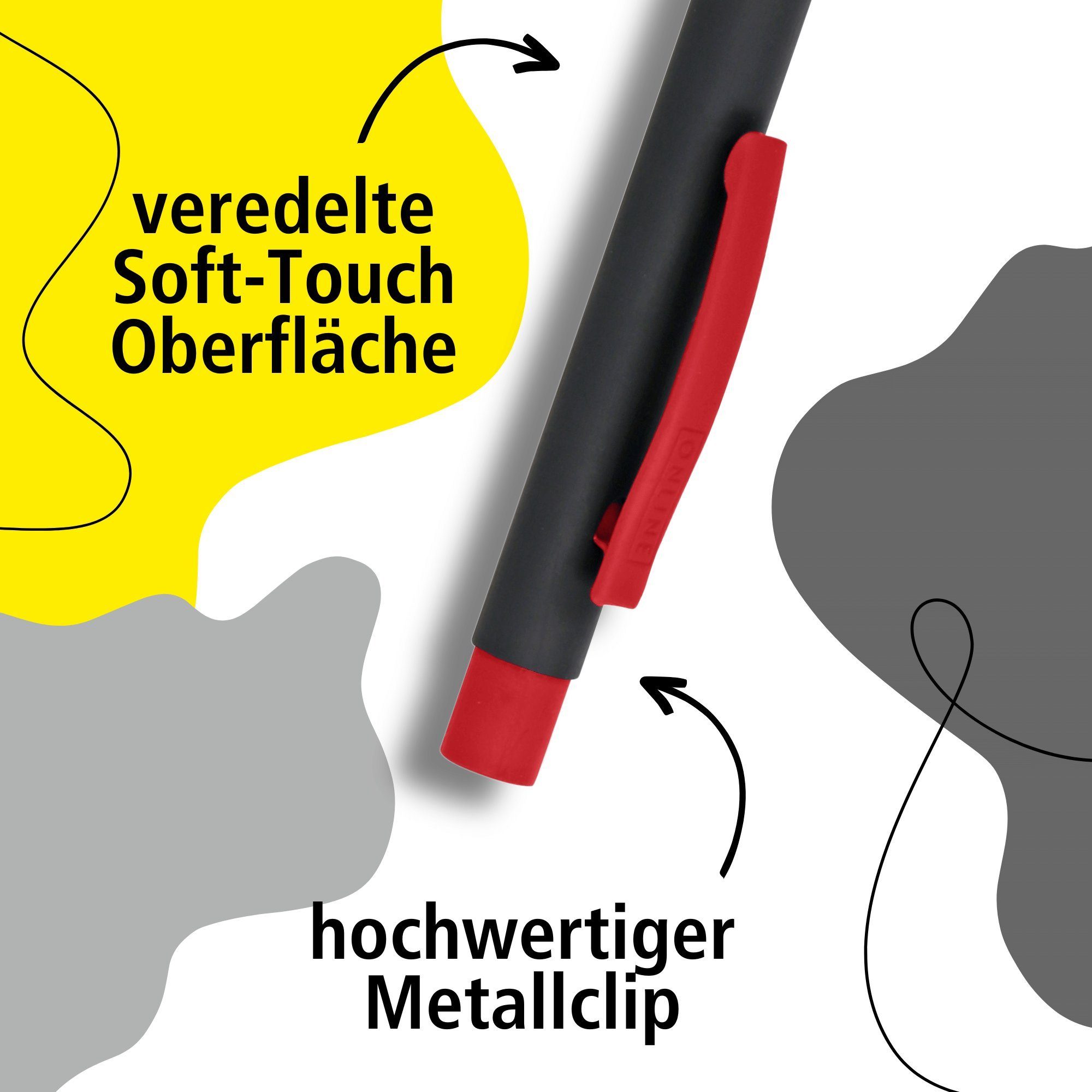 Online Pen Kugelschreiber Black Aluminium, mit Druckkugelschreiber, Red Soft Metal & Softtouch-Feeling aus